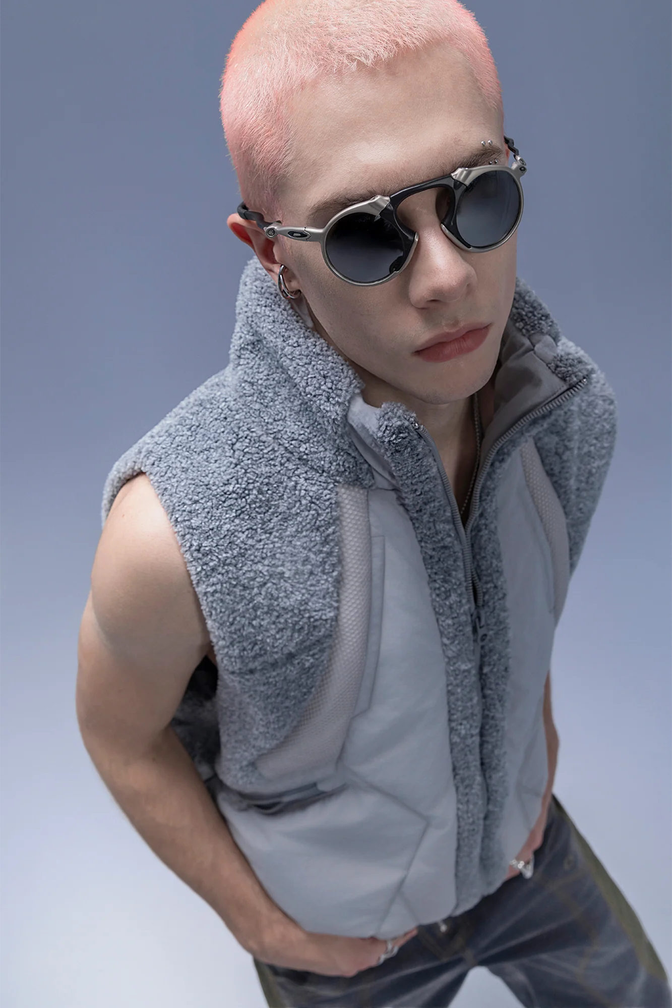 XIPHEVIL High-Neck Fleece-Panel Vest Dark Gray