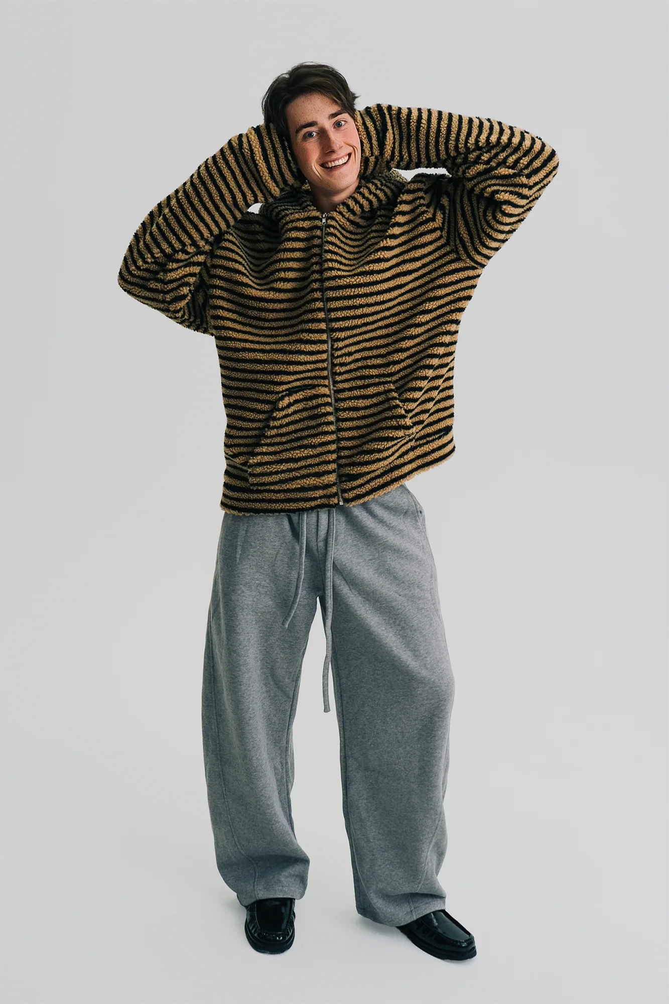 WIID Contrast Striped Fleece Hoodie Jacket