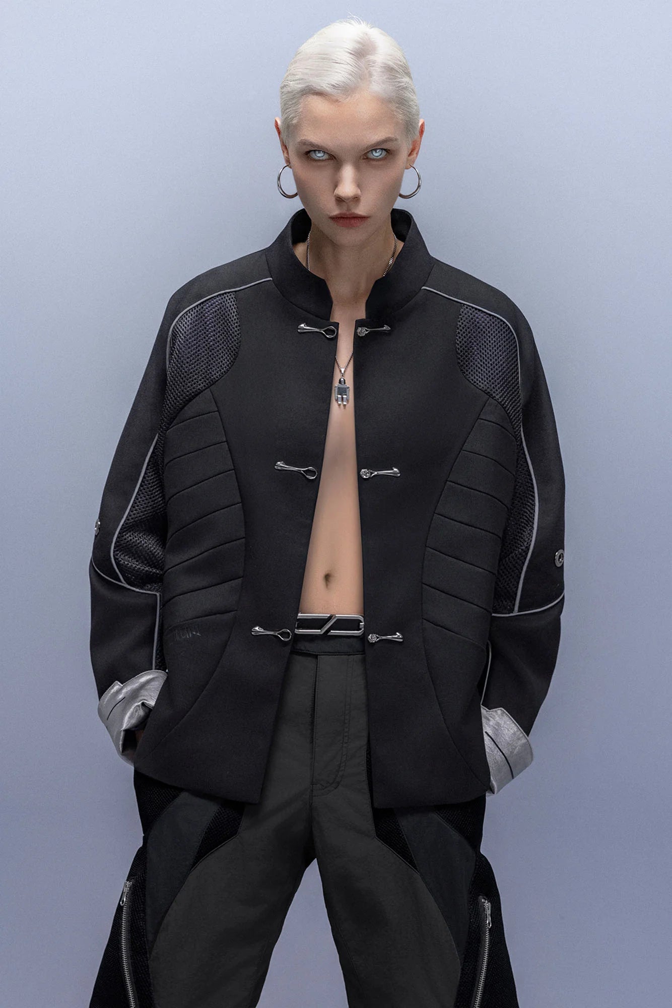 XIPHEVIL Tech Wool-Blend Mandarin Button-Up Jacket