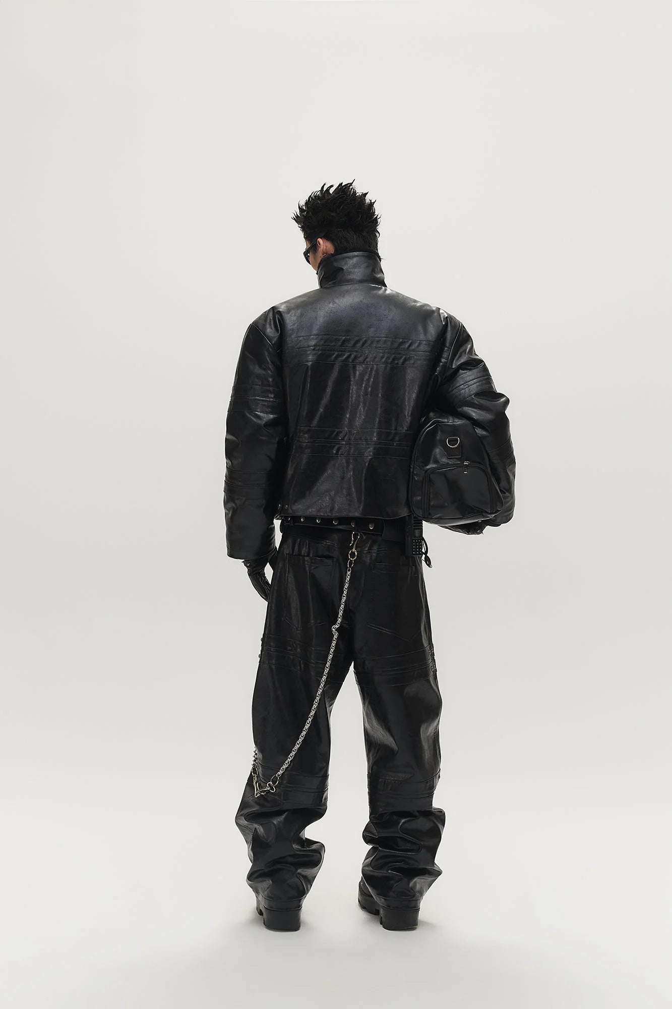 SAVAGEGROWTHWORLD Faux Leather Panel Rivet Pants