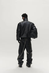 SAVAGEGROWTHWORLD Faux Leather Panel Rivet Pants