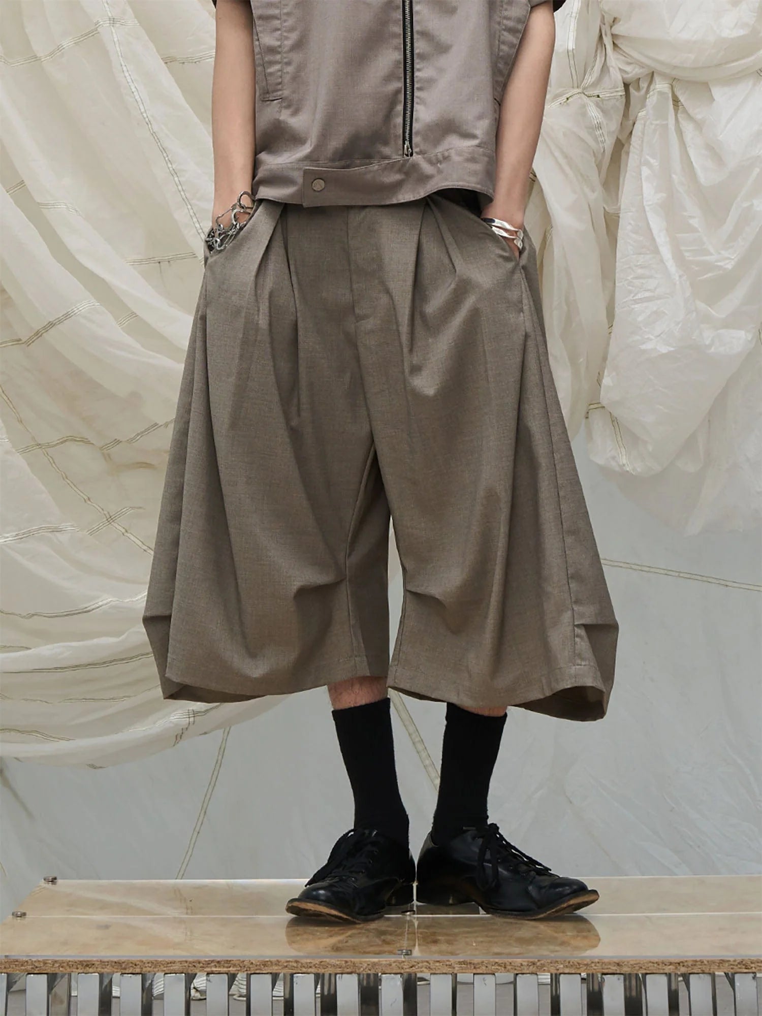 RELABEL Pleated Drape Wide-Leg Shorts