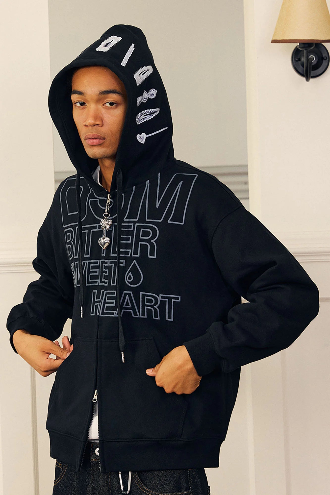 DONSMOKE Hairclip Graphic Double-Zip Hooded Jacket