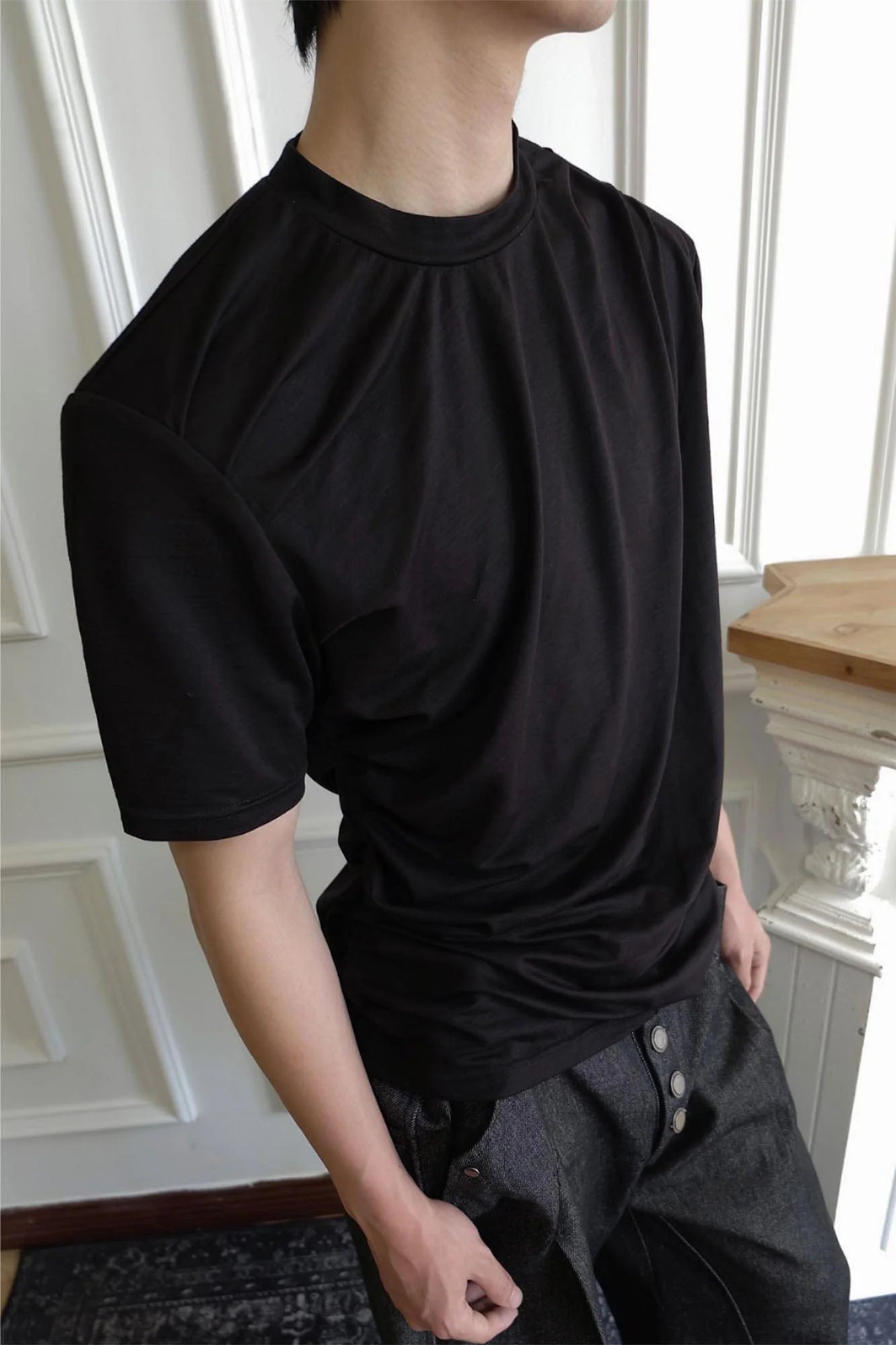 SSIN7 Essential Drape Texture Mock T-Shirt