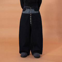 CLP Contrast-Waist Botton-Fly Oversized Raw Jeans
