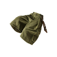 RELABEL Detachable Scarf Washed Multi-Pocket Wide-Leg Shorts Green