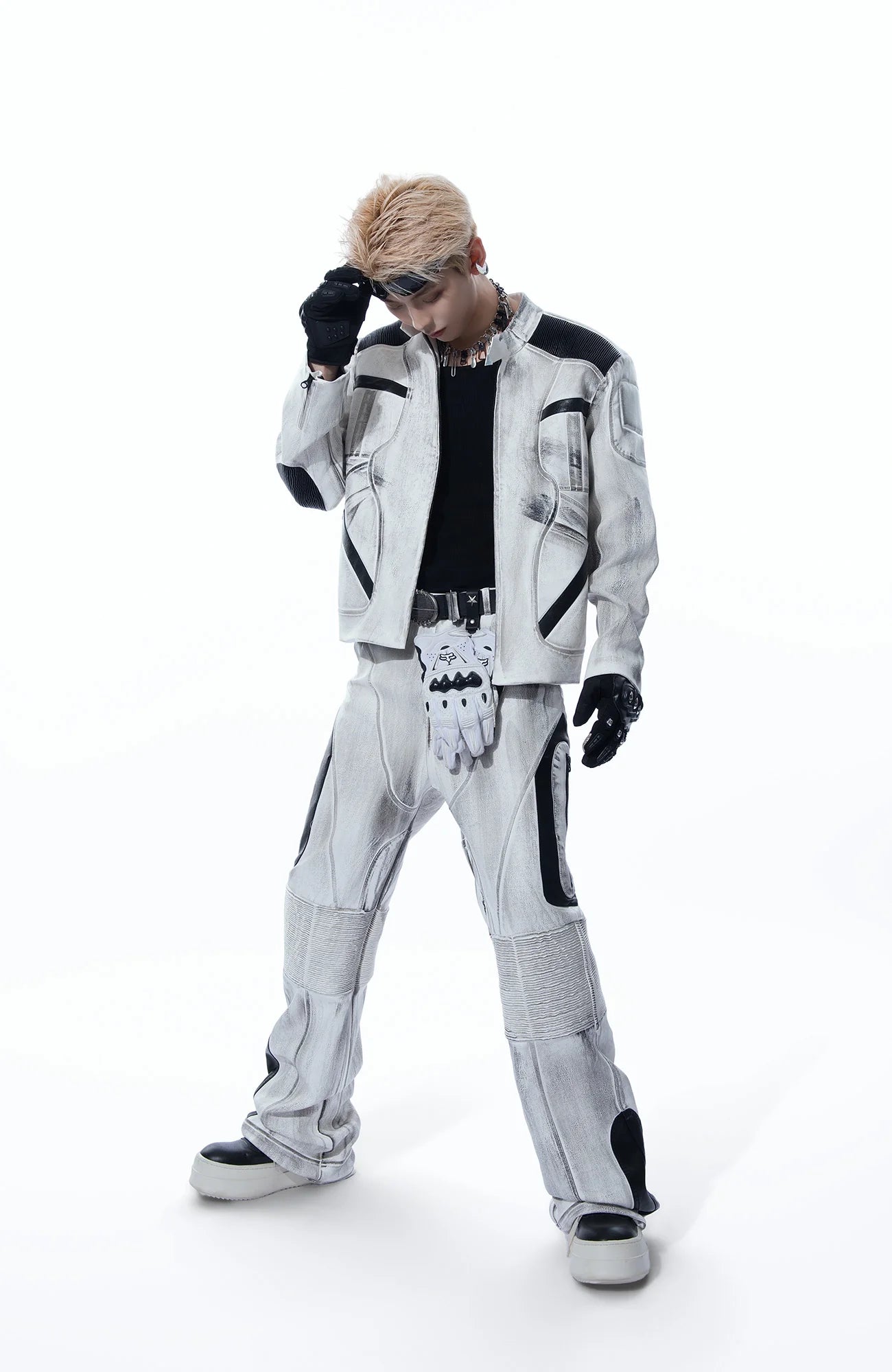 MOGONGSHE Distressed Techwear PU Moto Pants