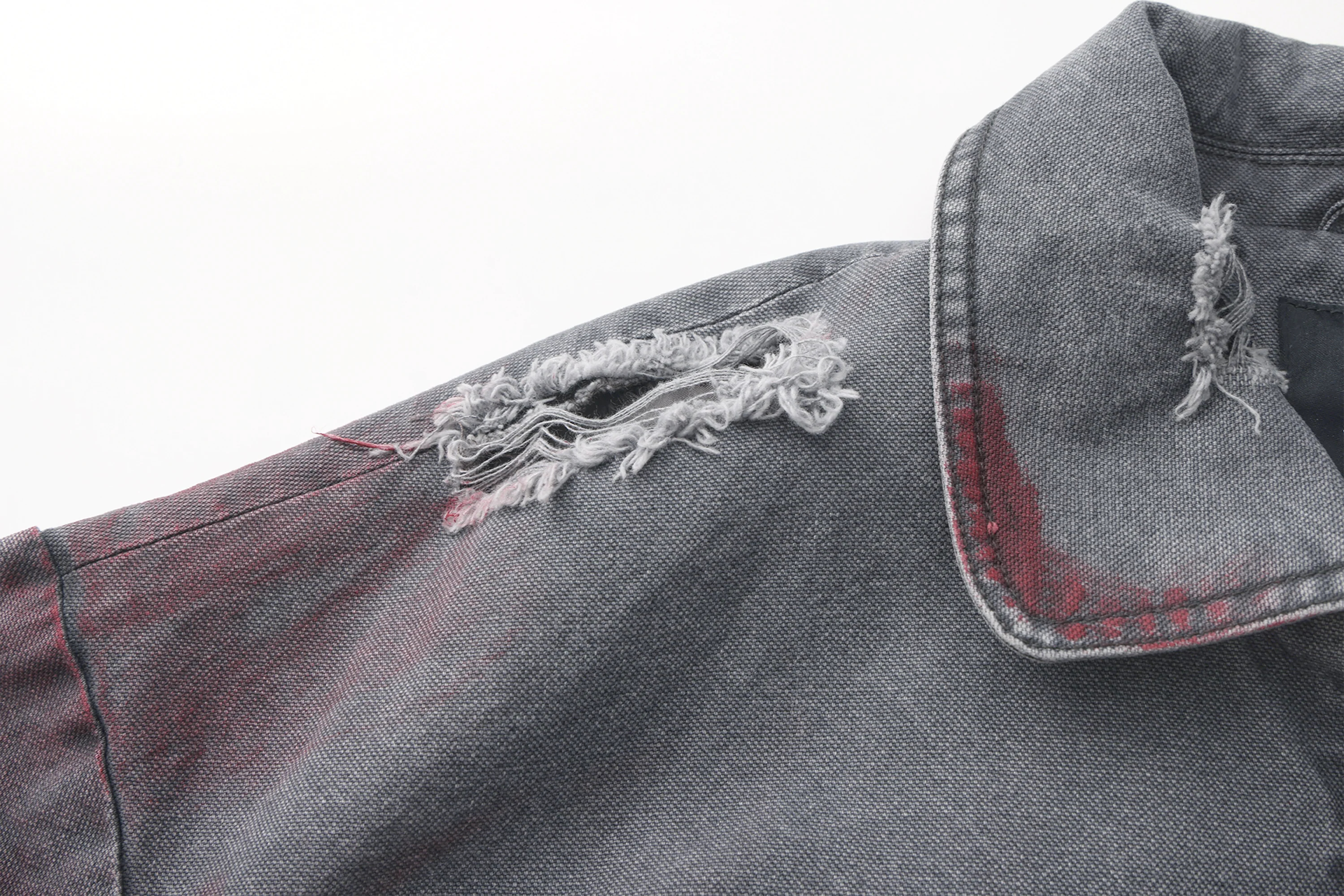 VANN VALRENCE Washed Distressed Multi-Pocket Utility Denim Jacket