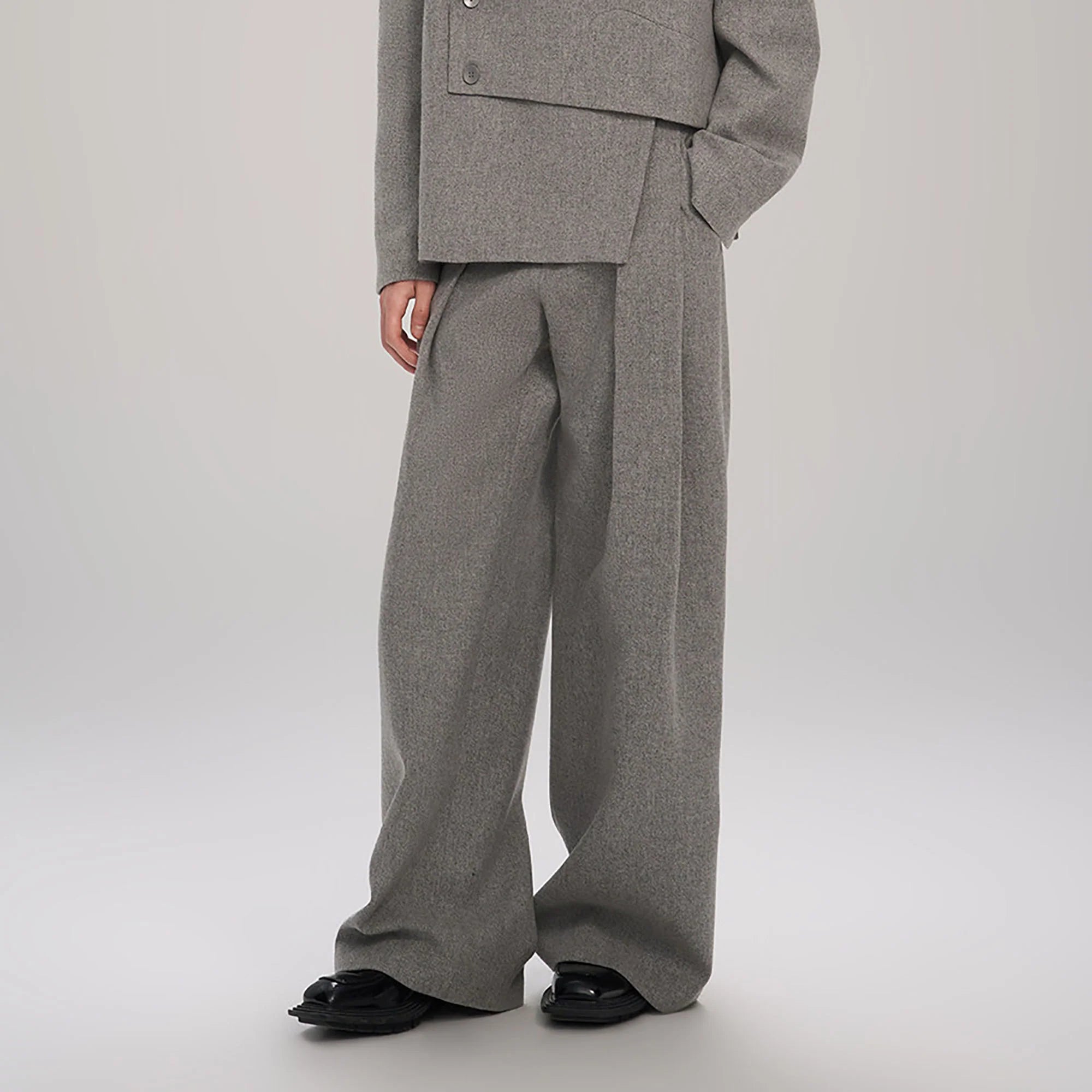 TIWILLTANG Classic Pleats Wool-Blend Wide-Leg Pants