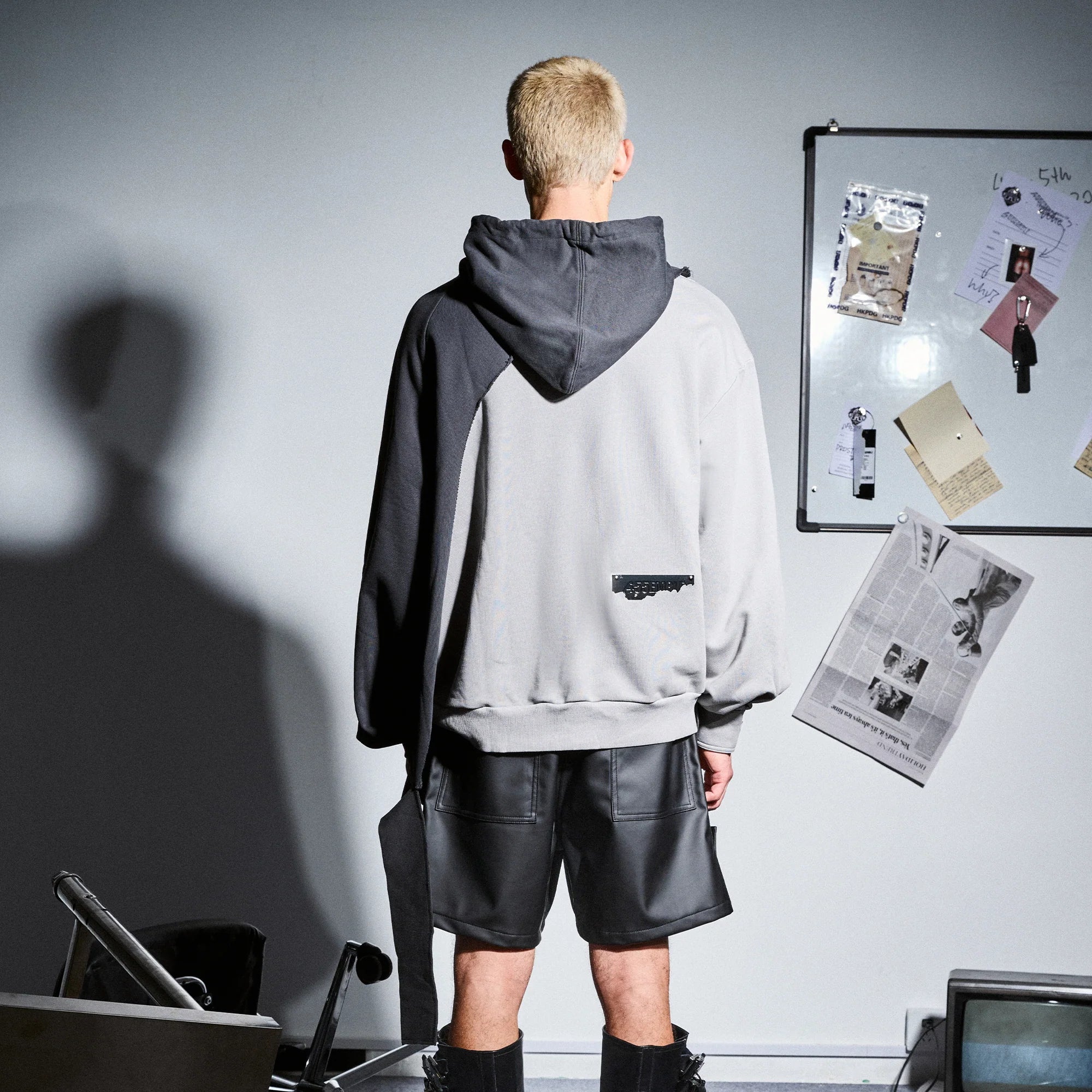 455EMBLE Distressed Spliced Contrast Hoodie