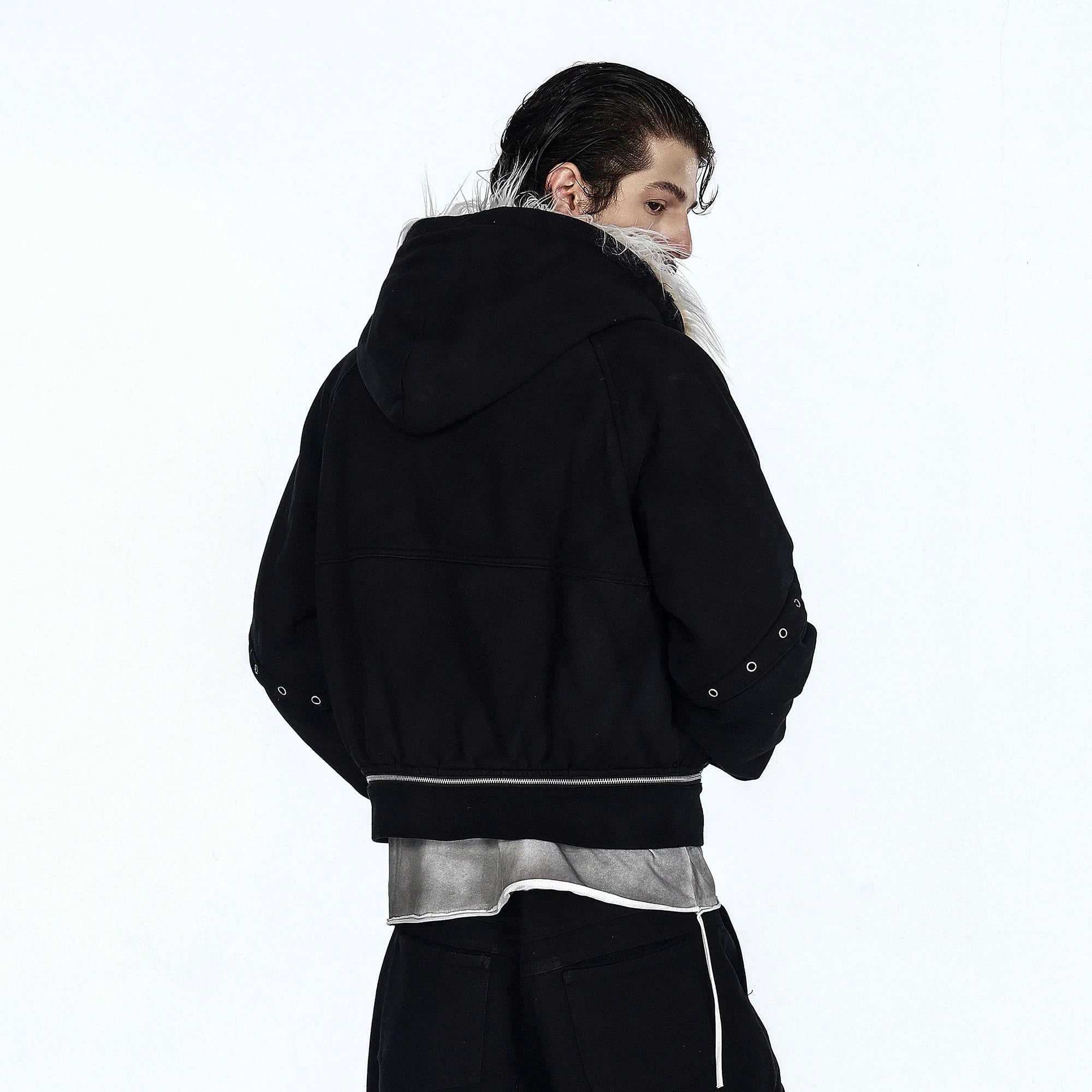 FLYERRER Detachable Faux-Fur Trim Cropped Jacket
