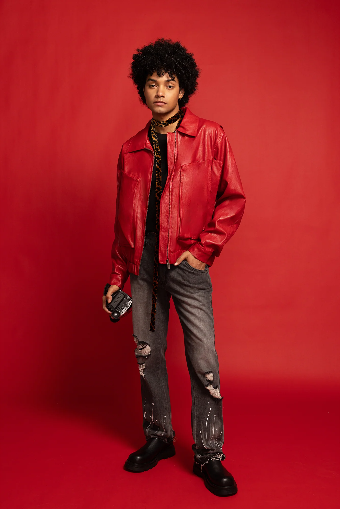 REDH Washed Faux Leather Cropped Blouson