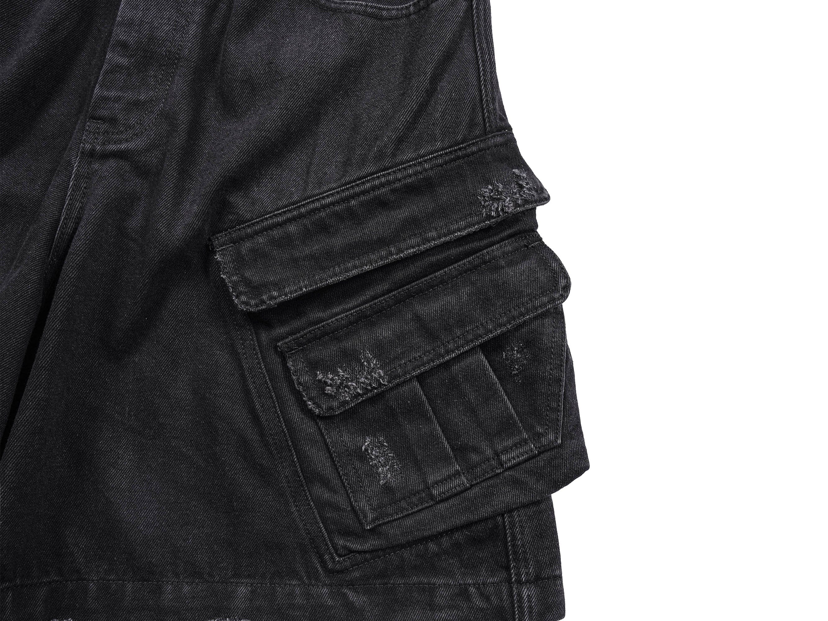 UNDERWATER Layered-Pocket Distressed Denim Shorts