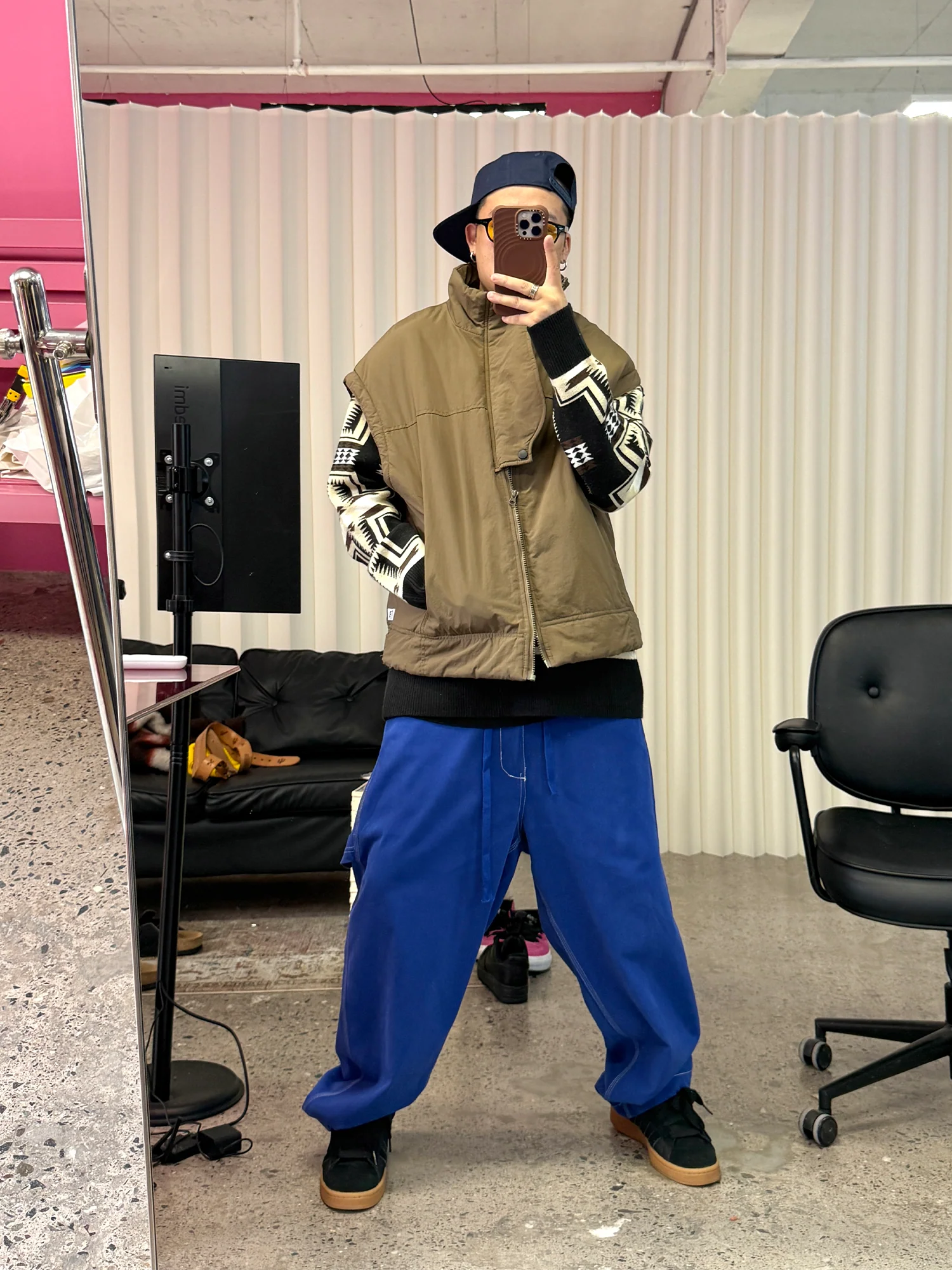 ME DA IGUAL Washed Contrast-Stitch Wide-Leg Pants