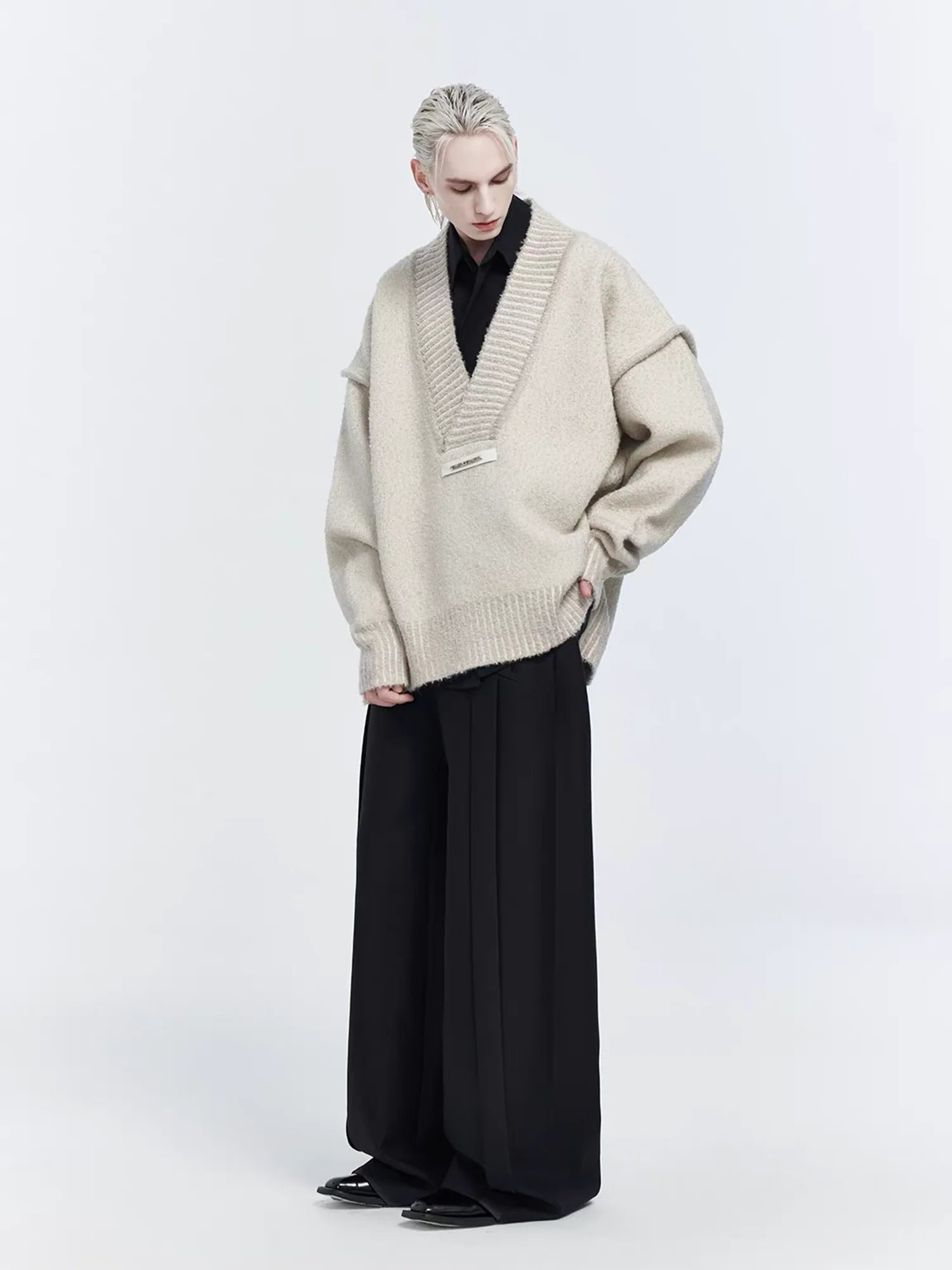 TIWILLTANG Retro Oversized V-Neck Sweater