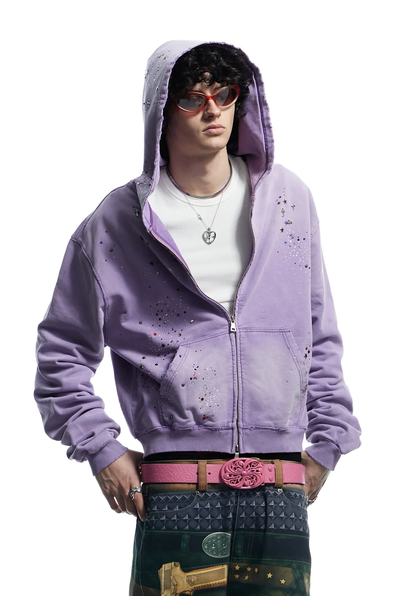 DND4DES Starry Diamond Washed Zip-Up Hoodie