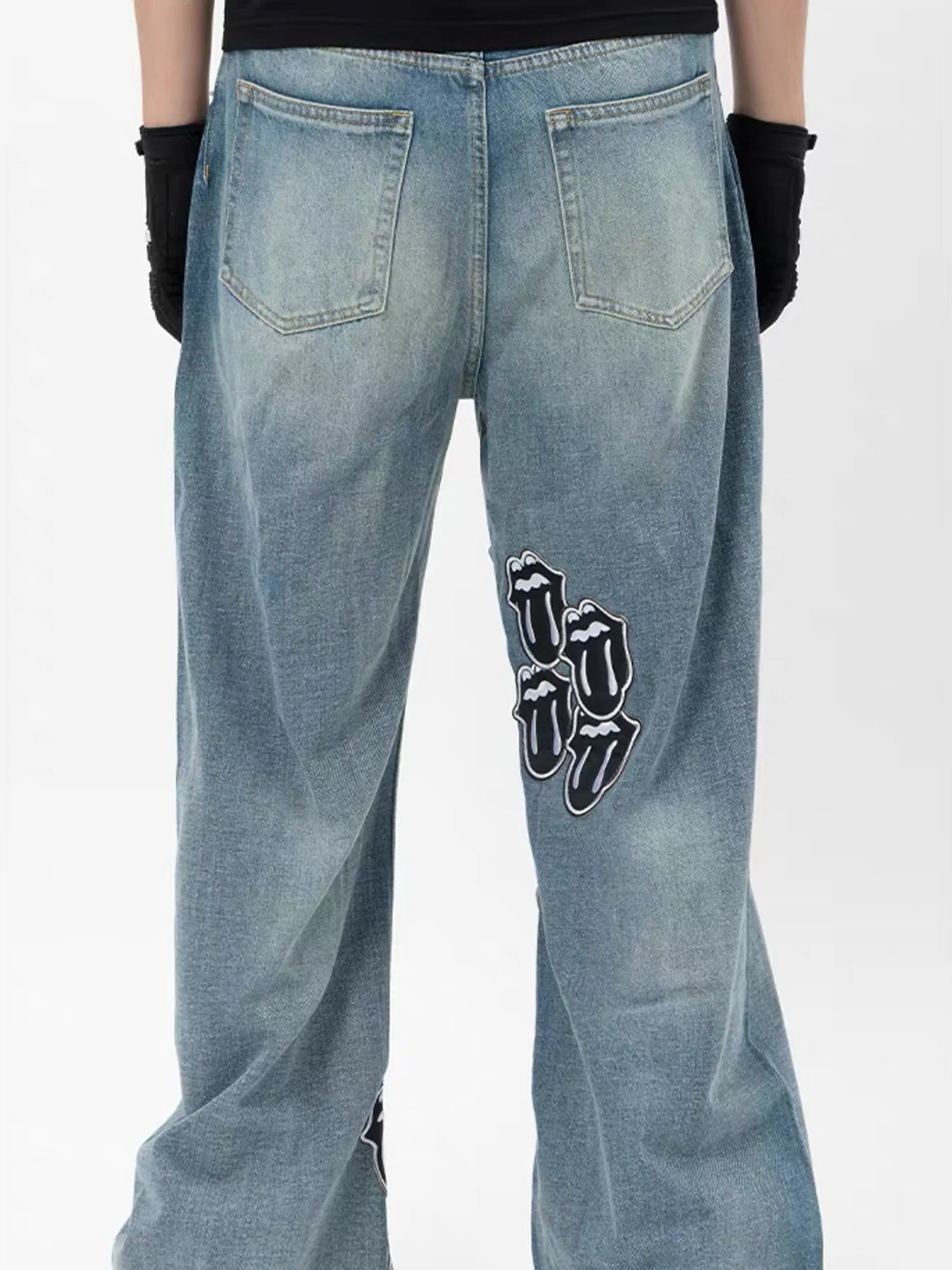 NOTHINGNESS WORLD Washed Tongue Embroidered Denim Pants