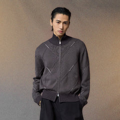 ALVNG AR ANTS Geometric Stitch Zip-Up Sweater