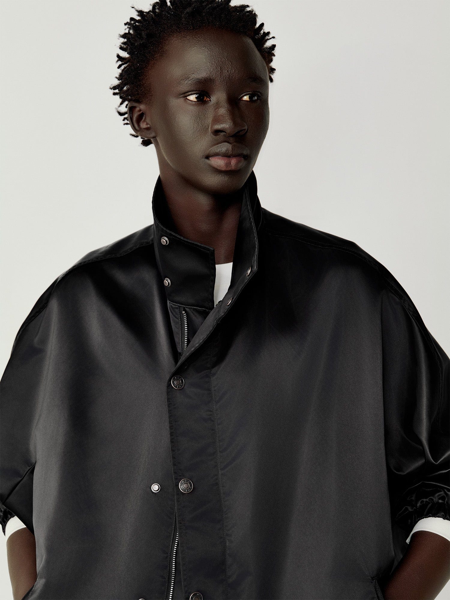 OPICLOTH Satin Batwing Drawstring Oversized Jacket