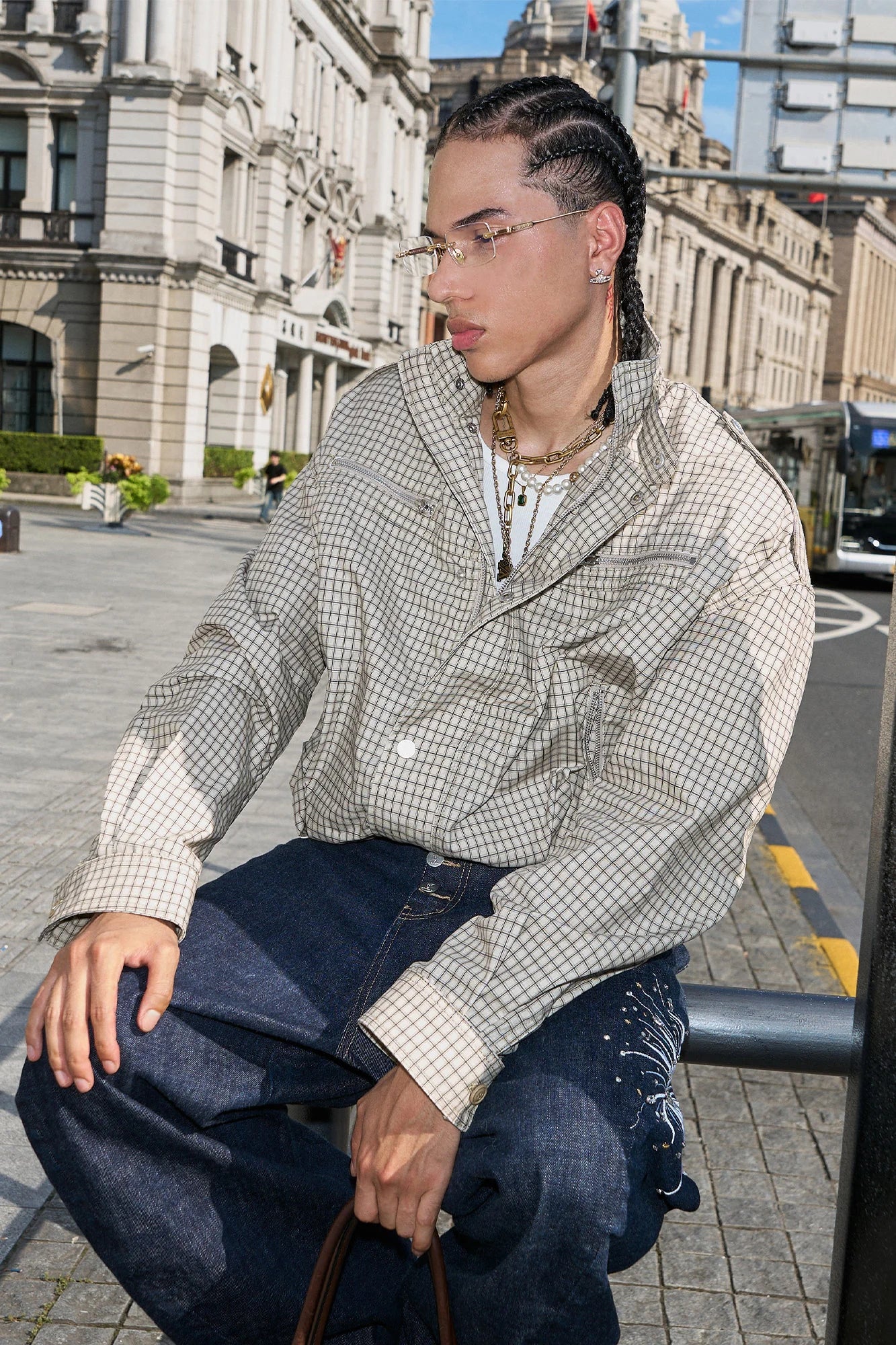 STEEPC Gingham Drawstring-Hem Boxy Jacket