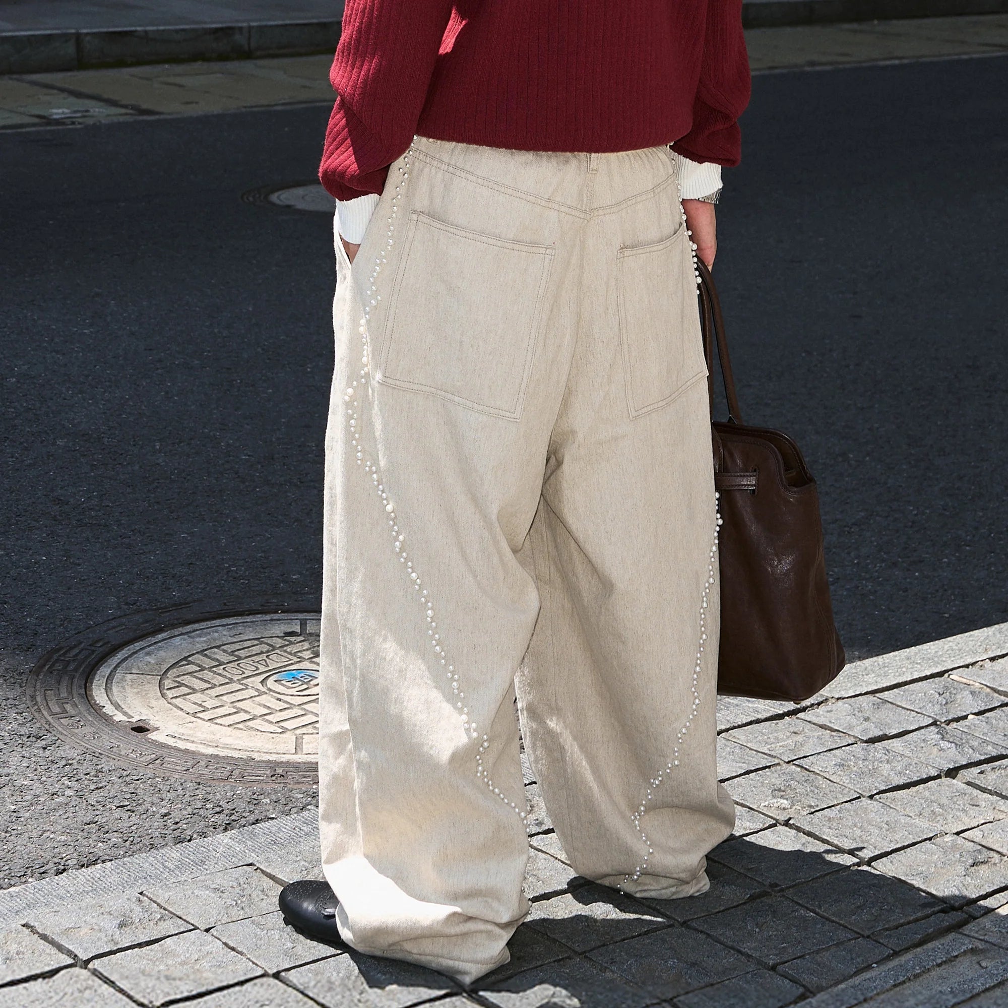 STEEPC Pearl Embellished Linen-Blend Wide-Leg Trousers