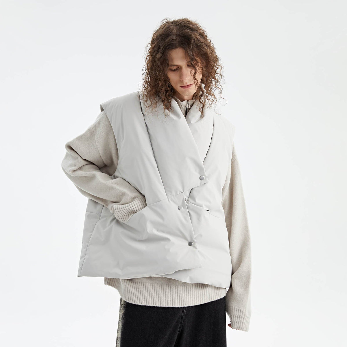 ORGANIC EMOTION Deconstructed Scarf Collar Down Vest
