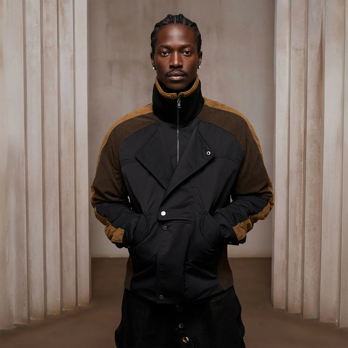 DND4DES Contrast Suede Corduroy Panel Jacket