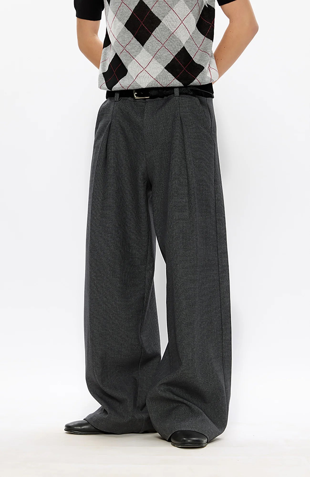 KREATE Classic Shadow Check Pleated Wide Trousers