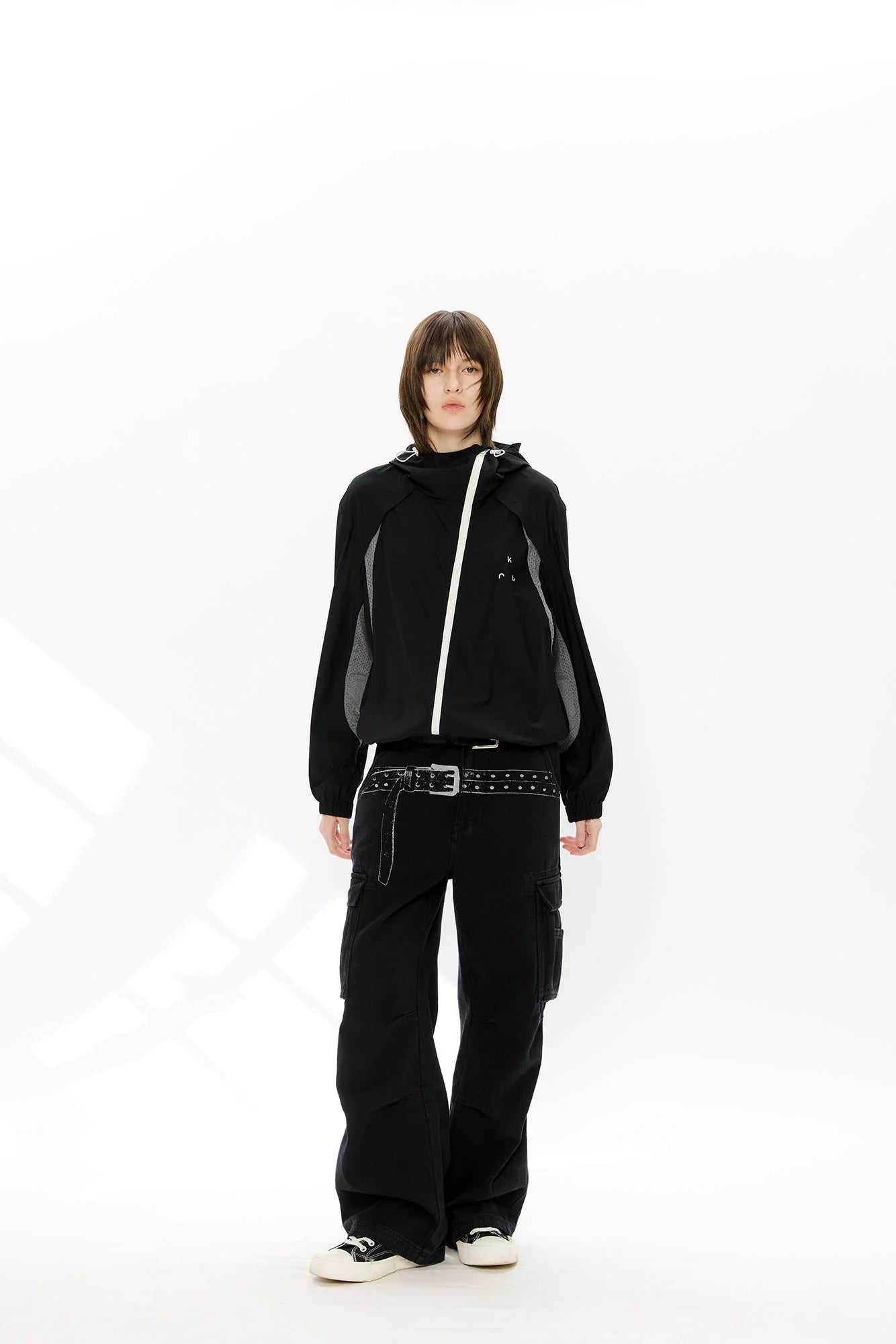 KREATE Washed Belt Graphic Crinkled Cargo Pants