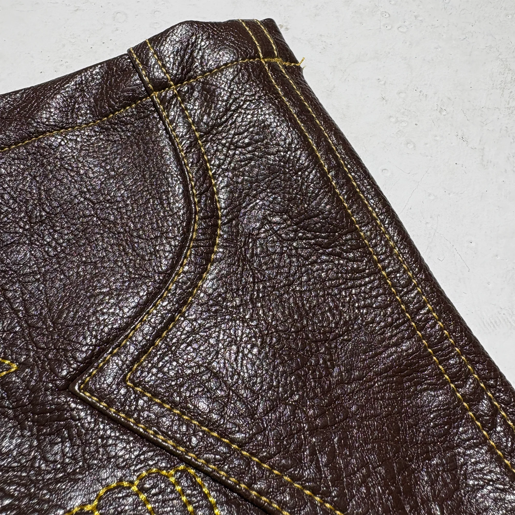 PCCVISION Gothic Skull Stitch PU Pants Brown