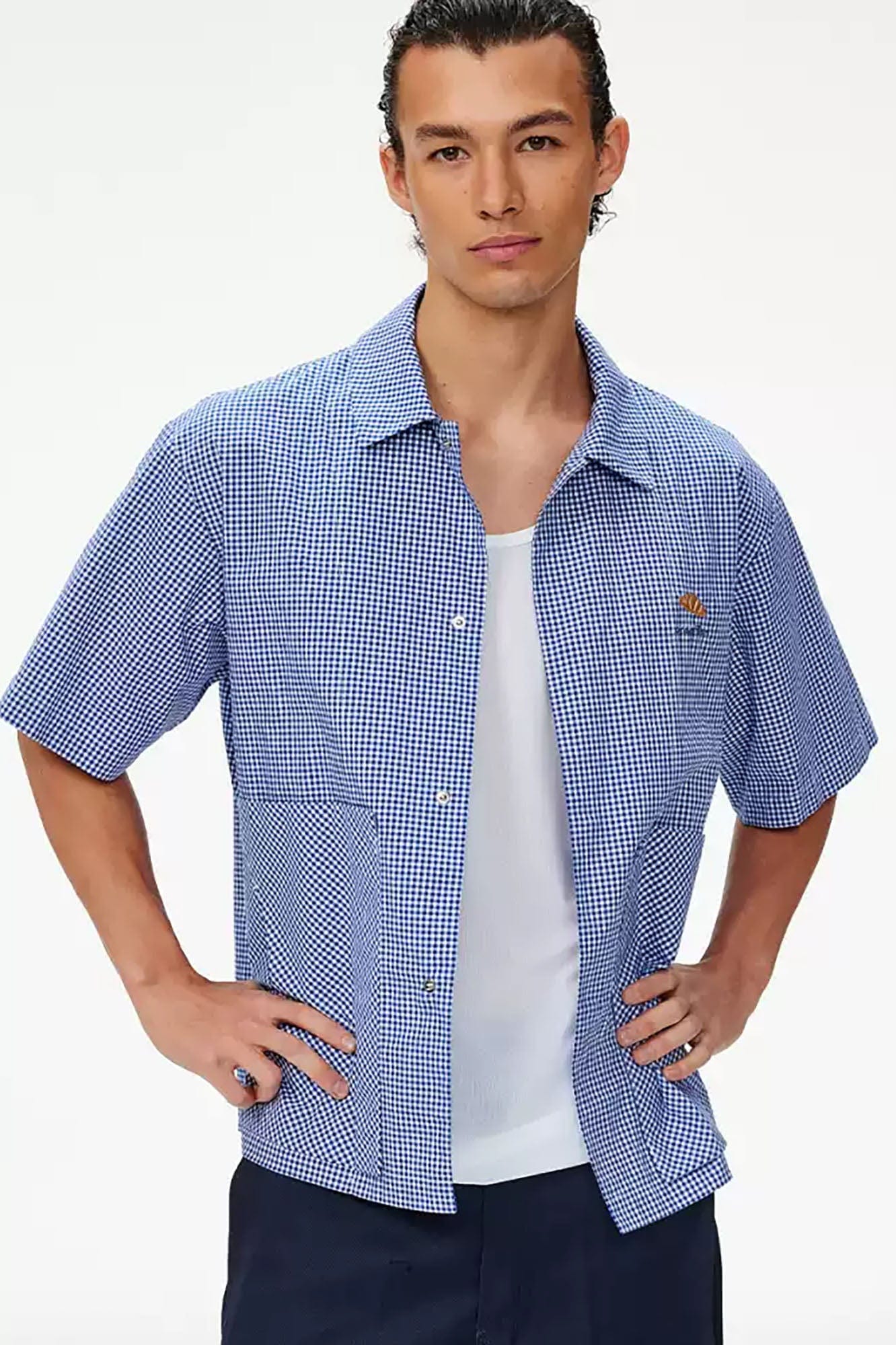 UMAMIISM Preppy Gingham Pocket Half Shirt