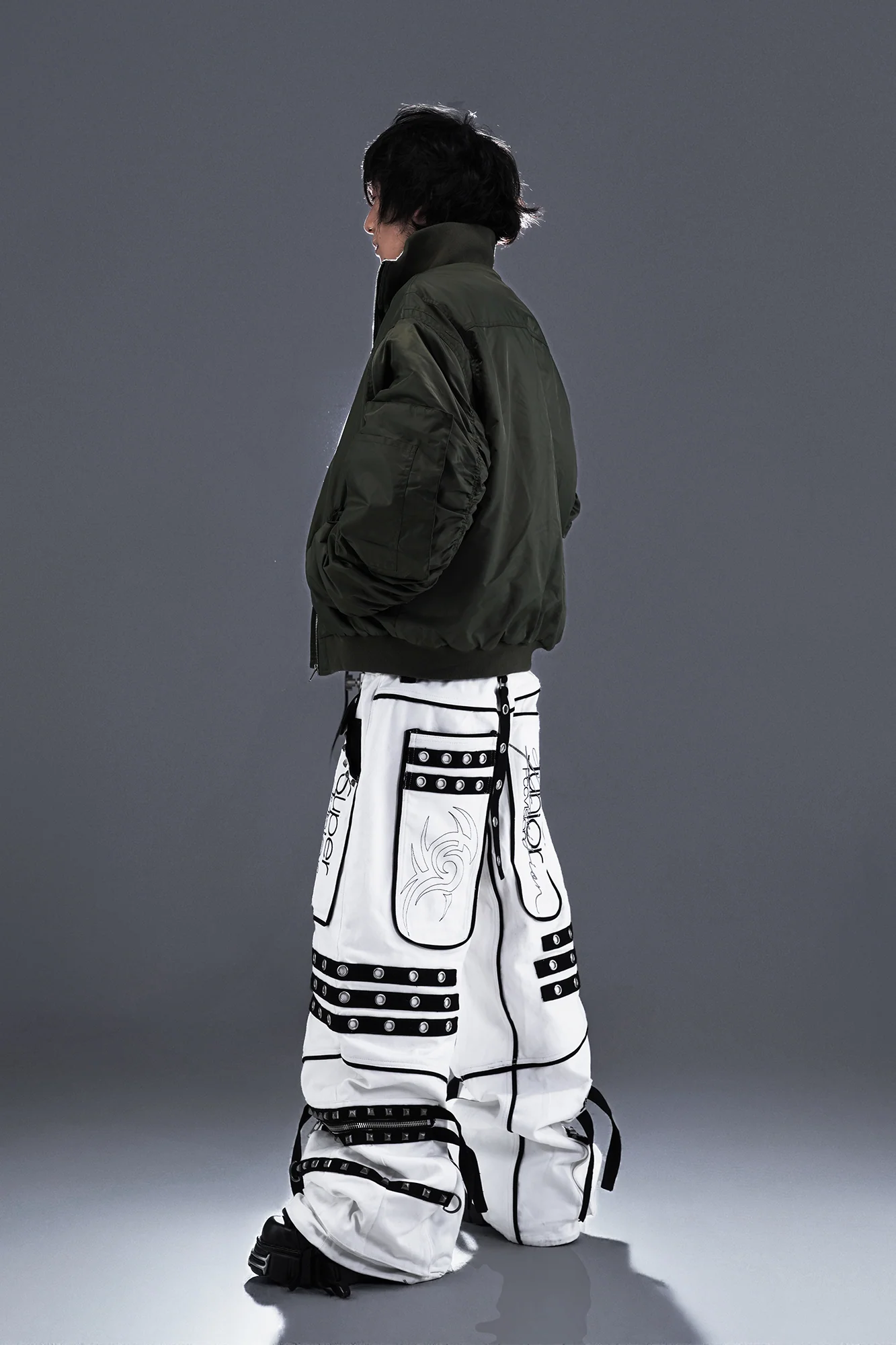 PCCVISION Tribal Embroidered Bomber Jacket Green