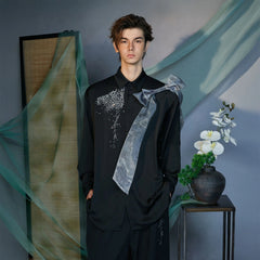 JIECHI Organza-Bow & Diamond Shirt
