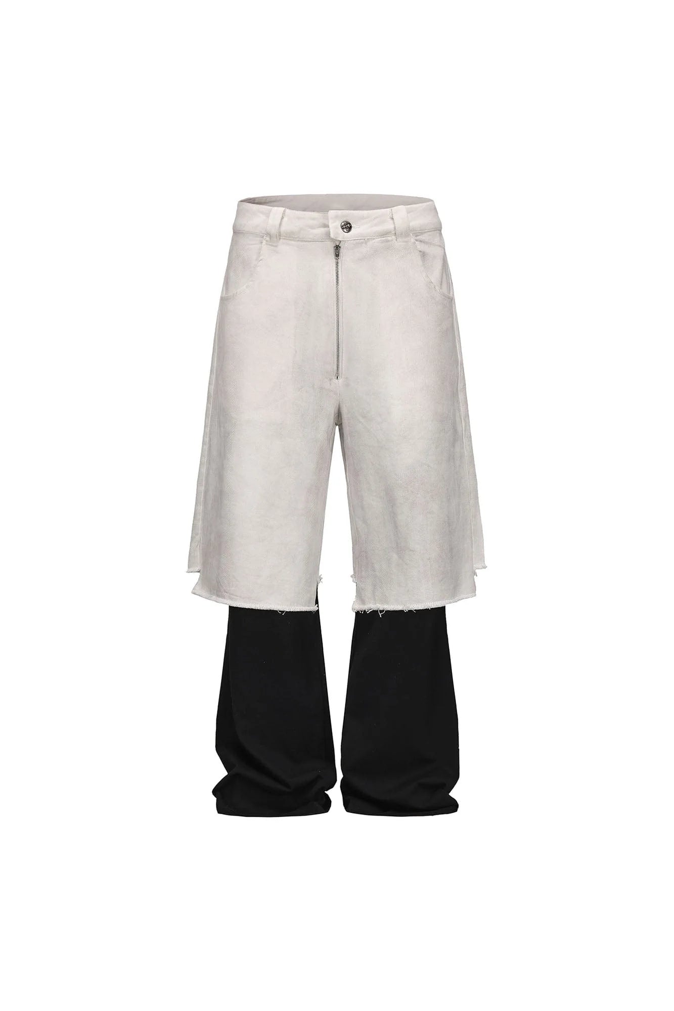 LUUUCAM Raw-Edge Double-Layer Mock Shorts Pants