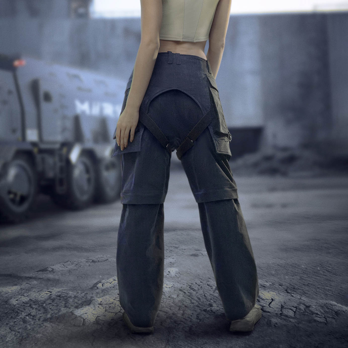 XIPHEVIL Detachable Lace-Up Multi-Pocket Bondage Pants