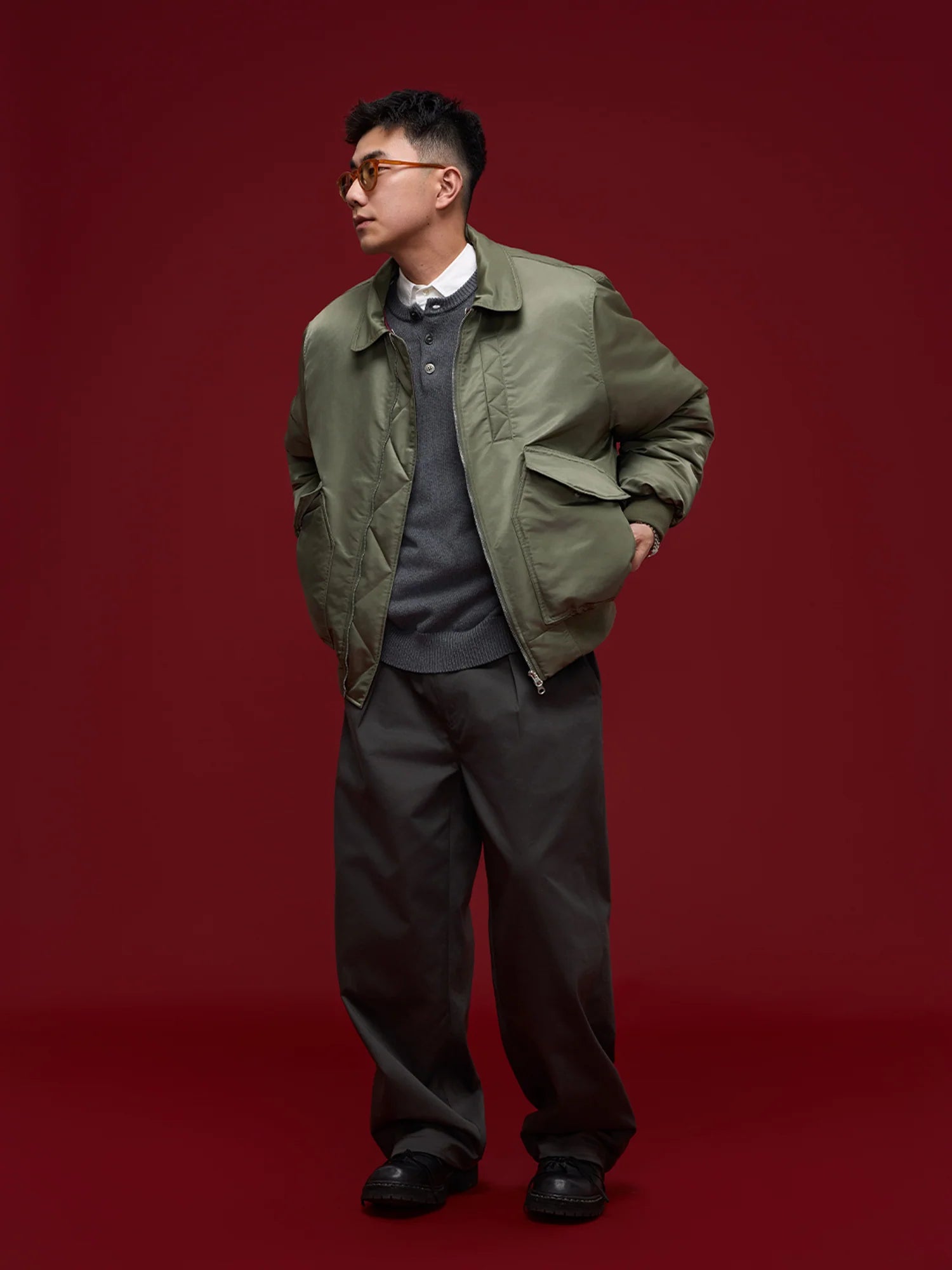 BANANA CLUB Glossy Utility Padded Bomber Jacket
