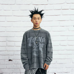 VENTUREK Washed Stripe-Layered Graffiti Long-Sleeve Tee