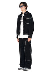 OVERLAPS Contrast Brushstroke Trim Double-Knee Jeans
