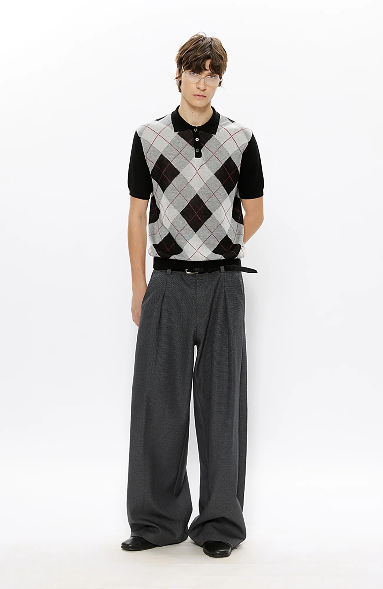 KREATE Classic Shadow Check Pleated Wide Trousers