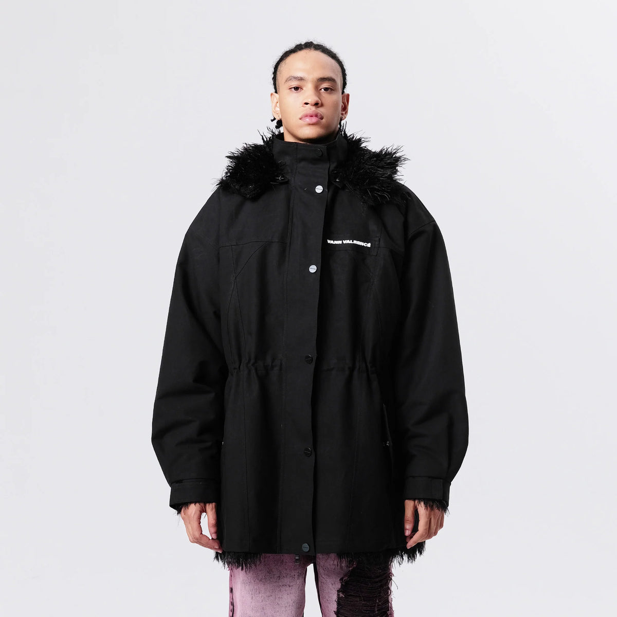 VANN VALRENCE Detachable Hood Faux-Fur Collar Parka