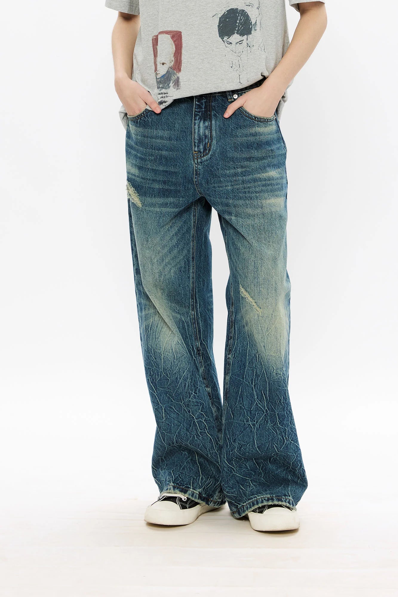 KREATE Whisker Washed Straight-Leg Jeans