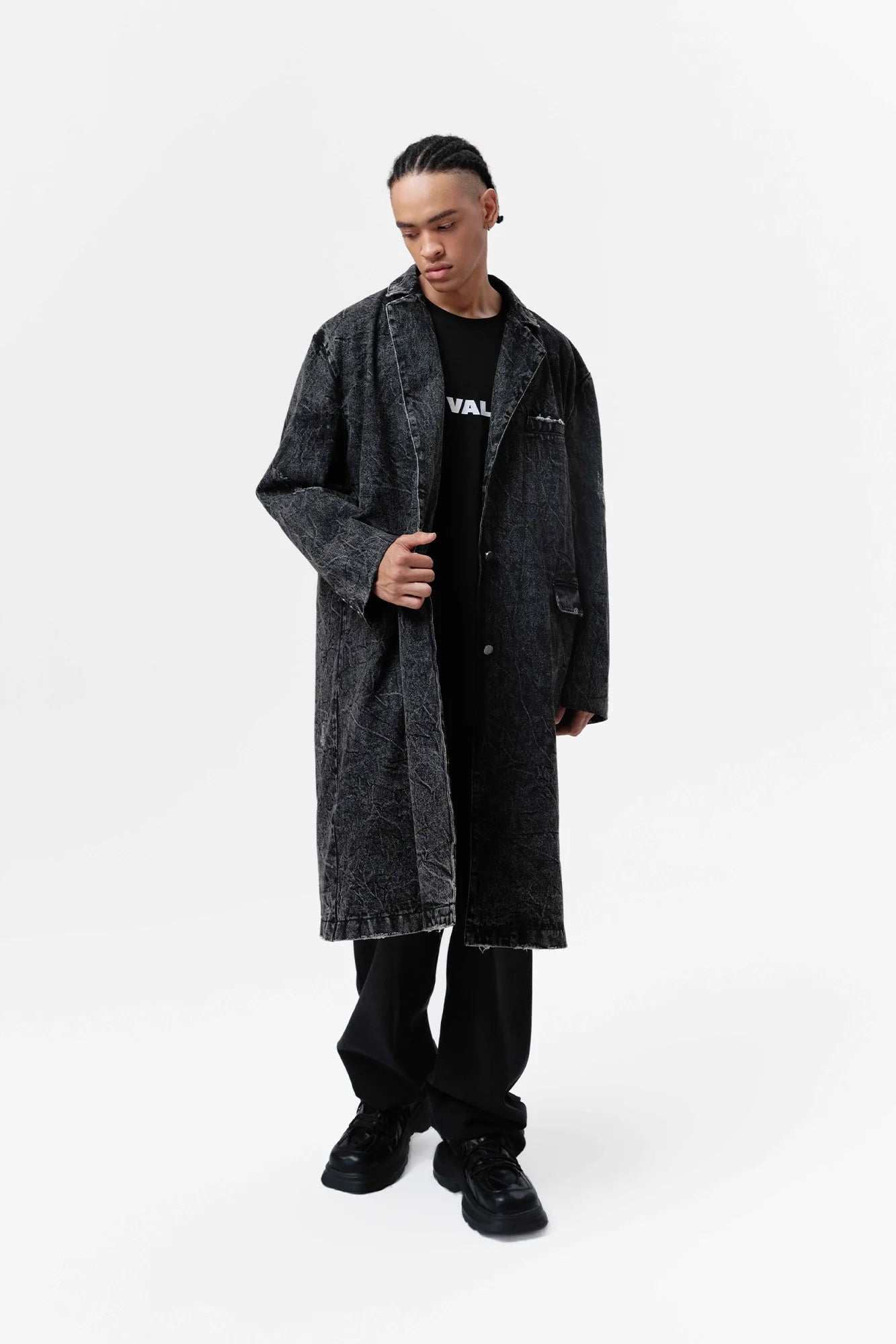 VANN VALRENCE Distressed Washed Denim Coat
