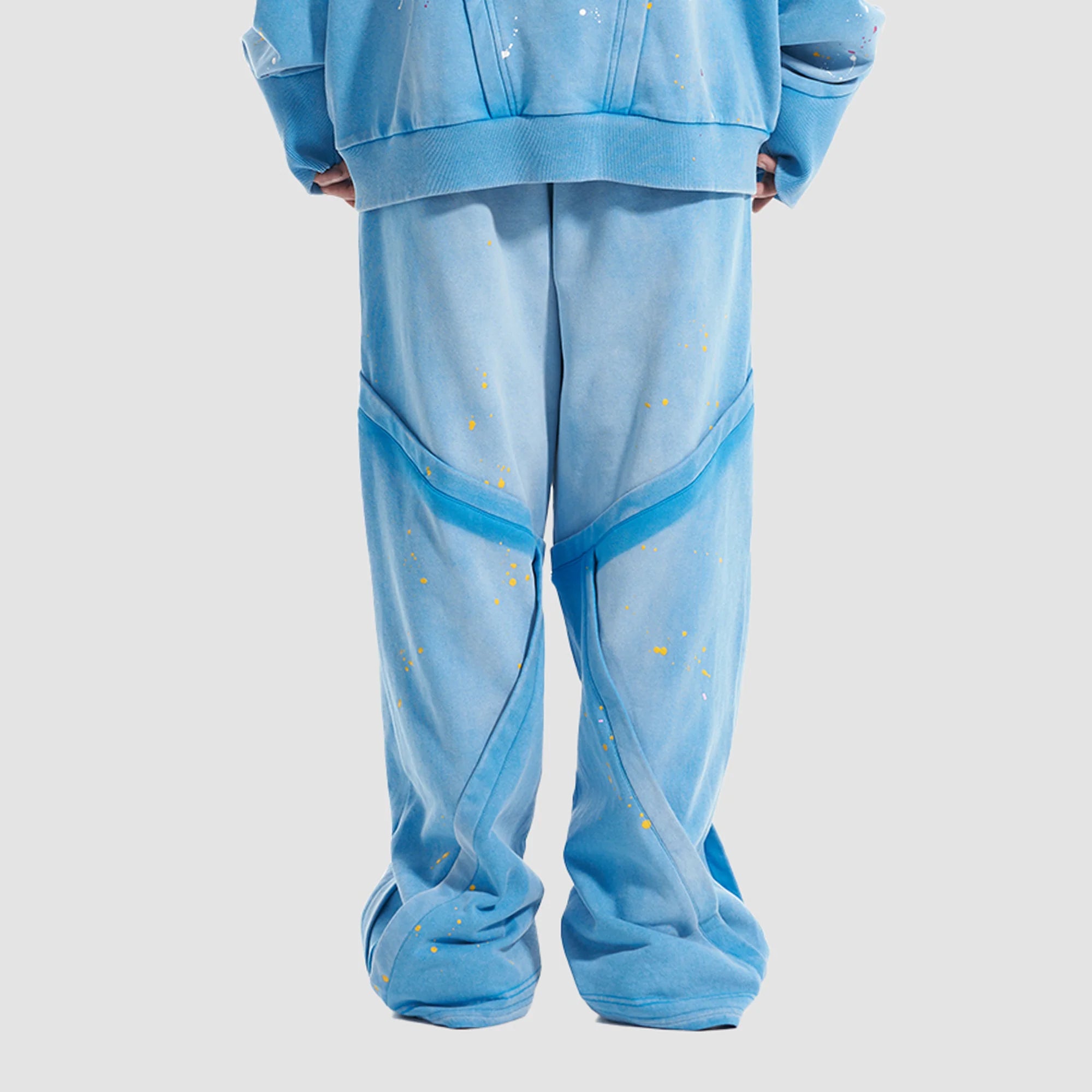 VANN VALRENCE Washed Paint-Splattered Paneled Pants