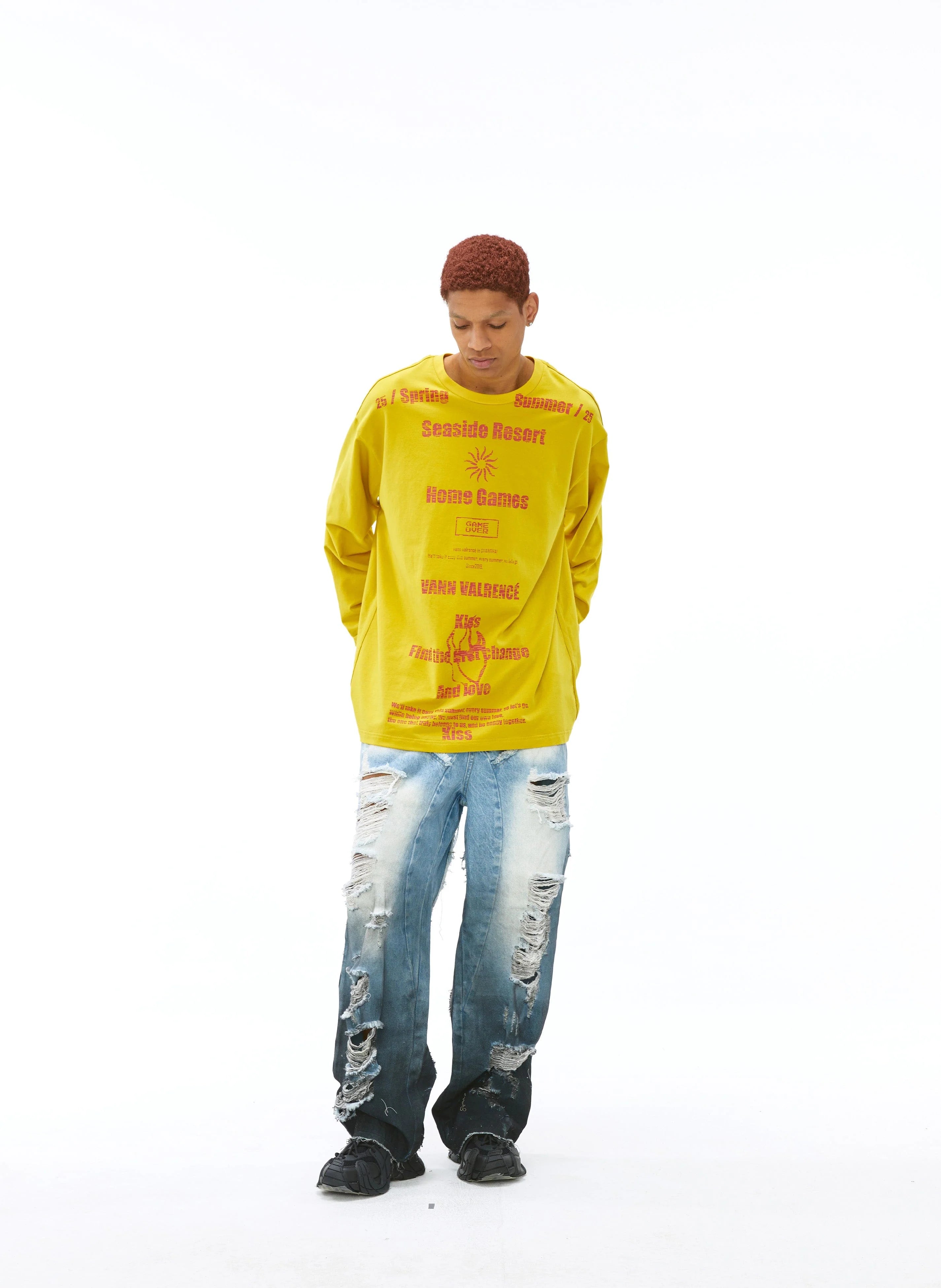 VANN VALRENCE Distressed Gradient Wash Structural Ripped Jeans