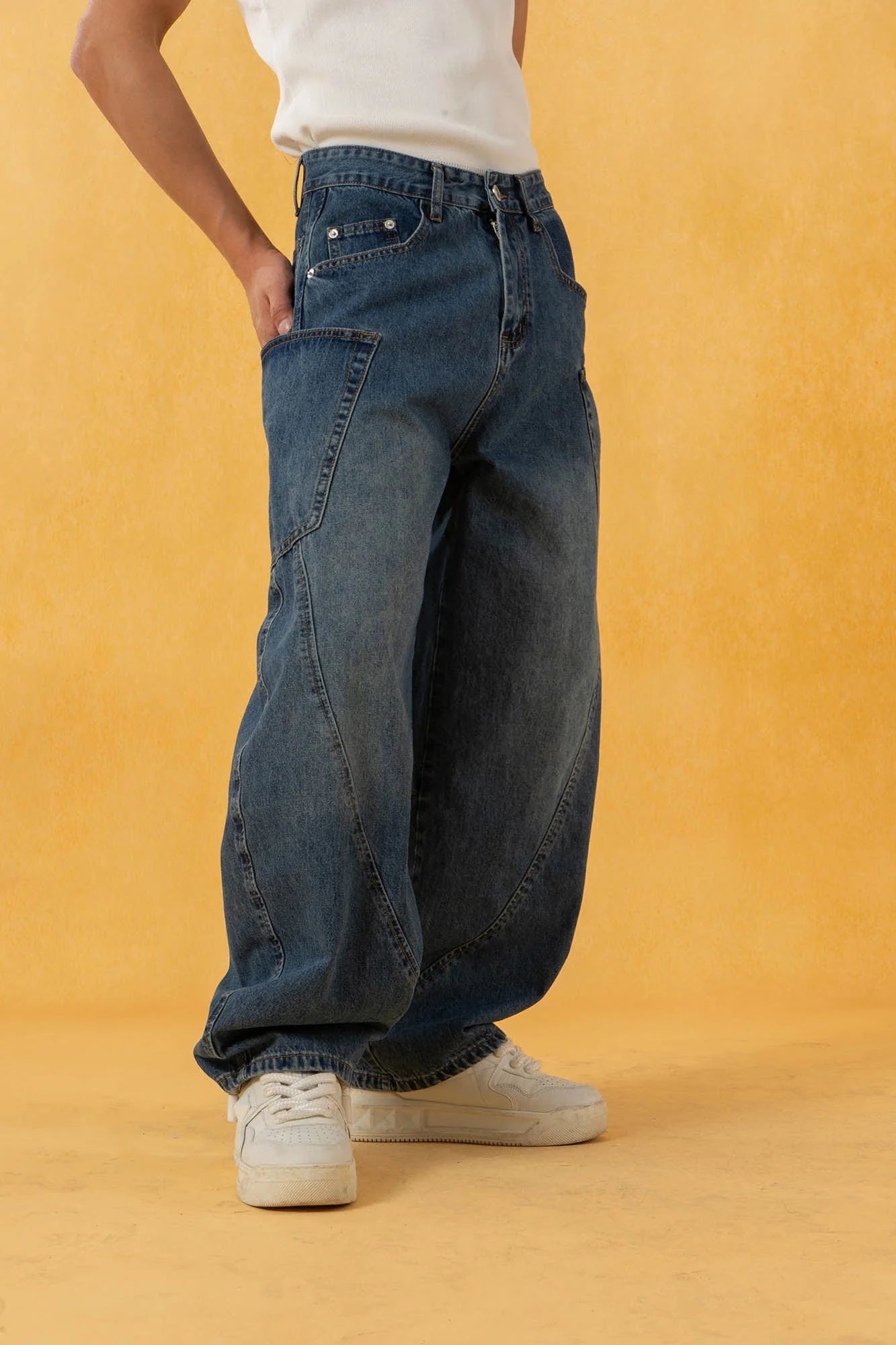 CLP Spliced Big-Pocket Curved Jeans