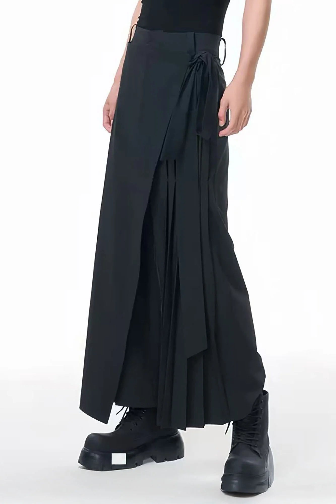 TUIMU Asymmetrical Wrap Pleated Wide-Leg Trousers