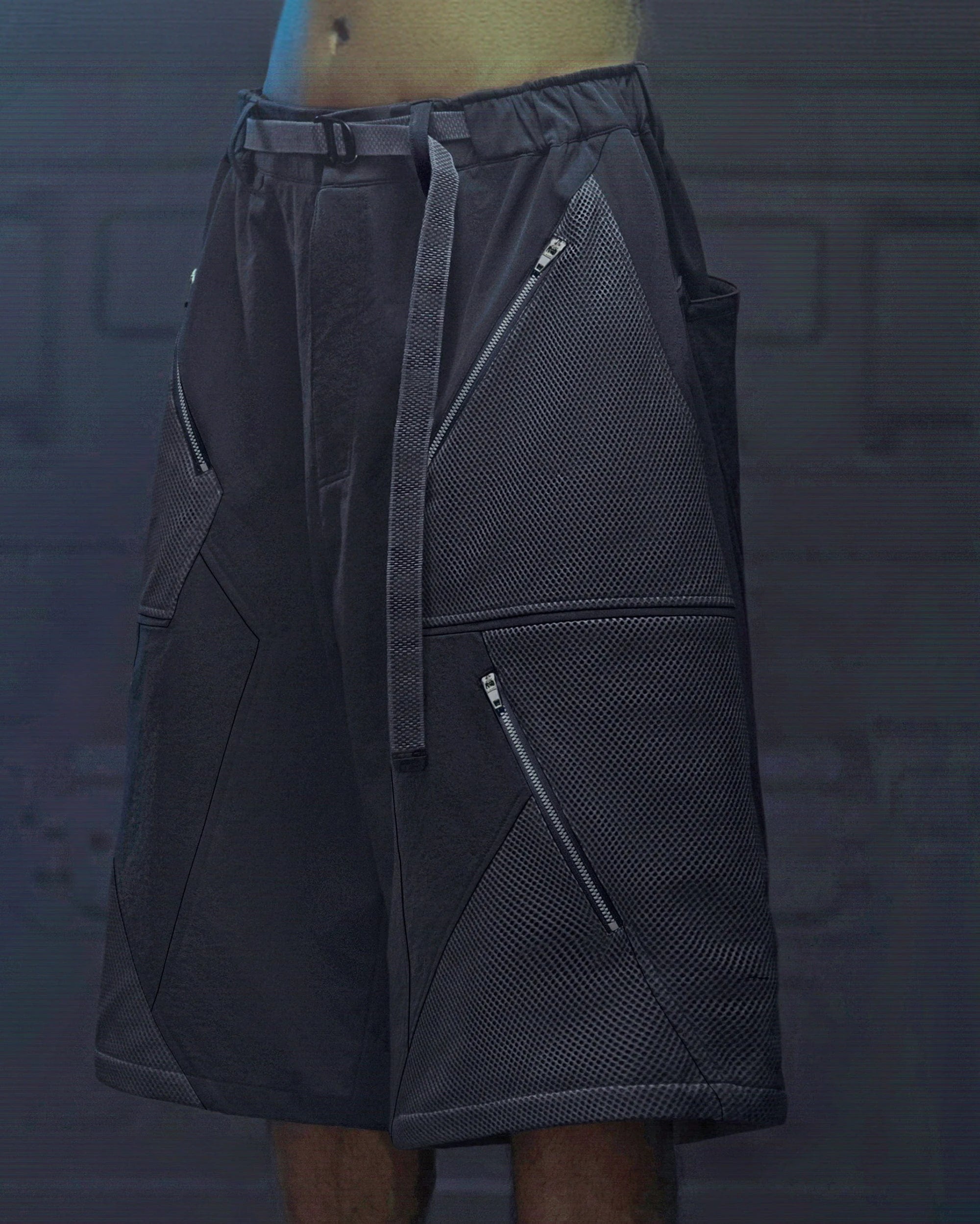 XIPHEVIL Bellator Deconstructed Multi-Zipper Shorts Dark Grey