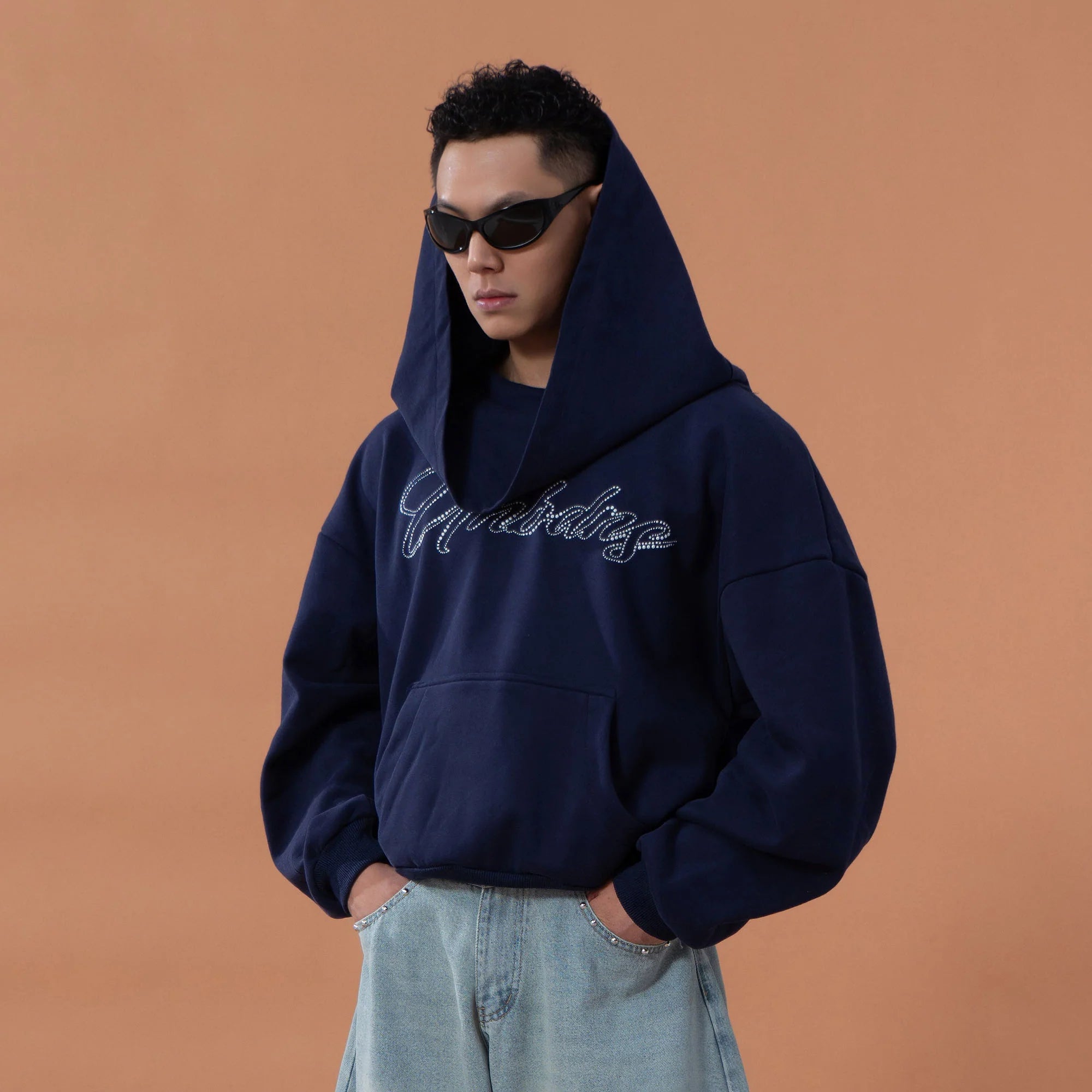 CLP Oversized Cowl-Hood Pearl-Stud Hoodie