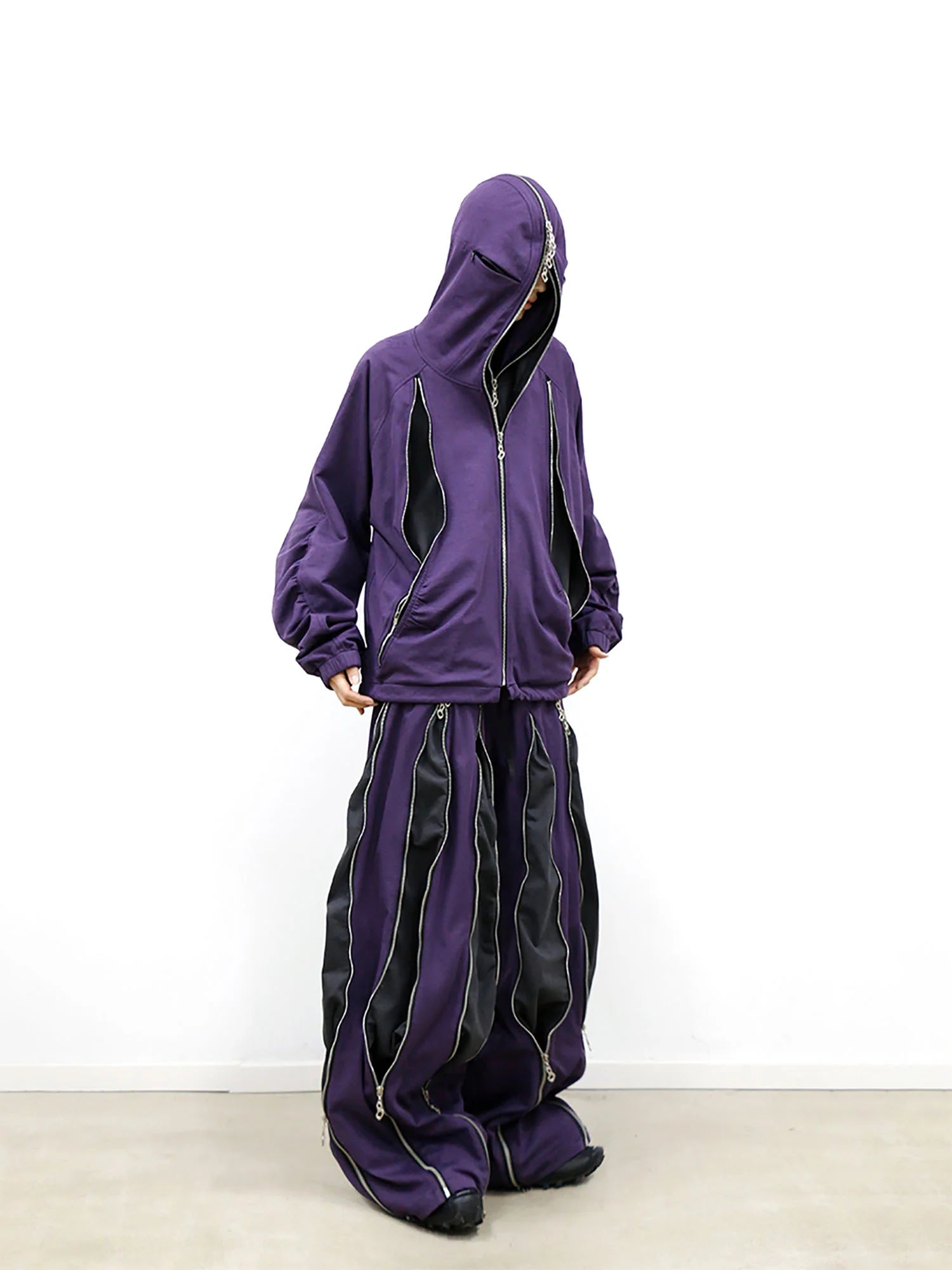RELABEL Layered Multi-Zip Drawstring Sweatpants Purple