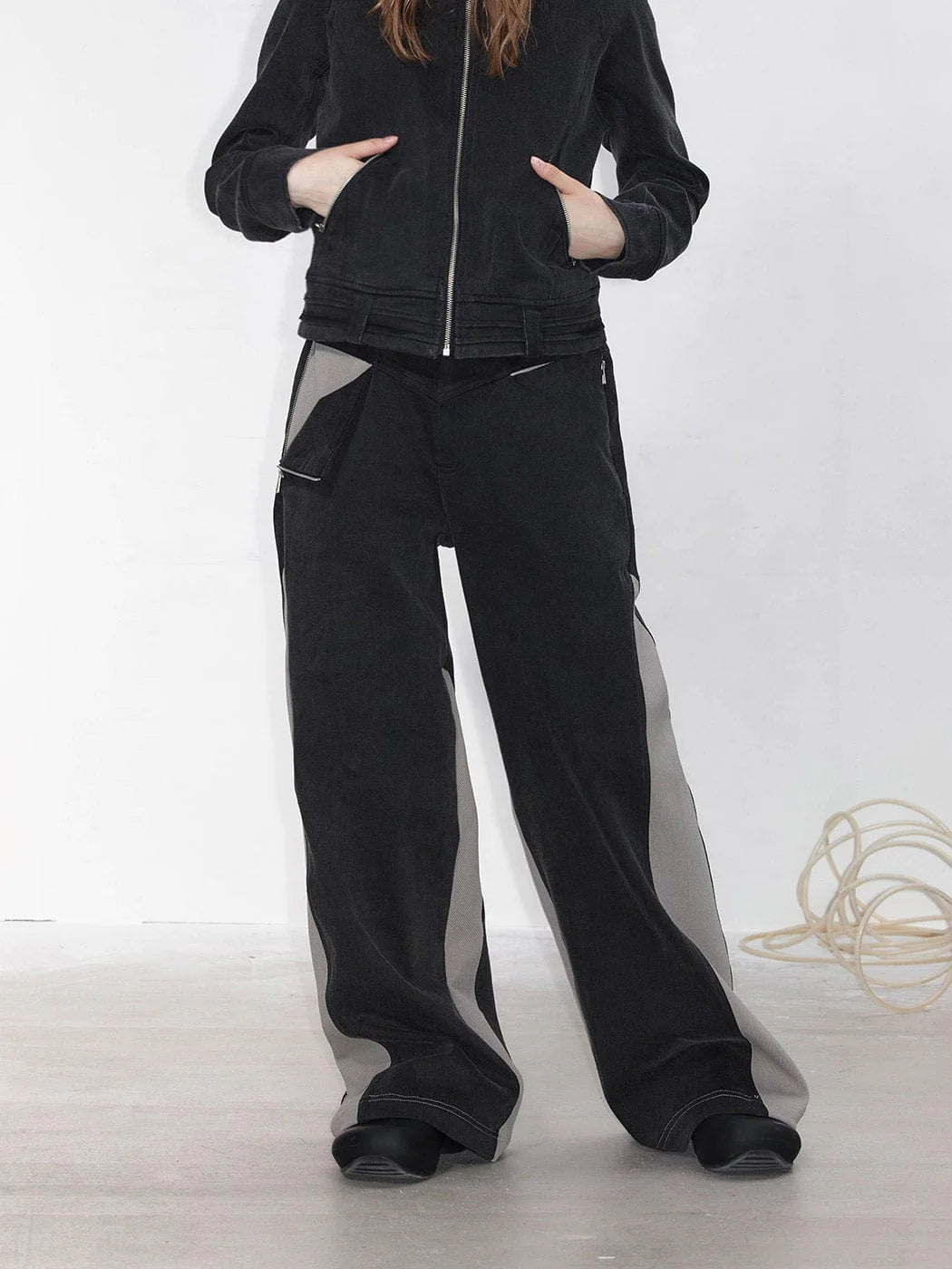 49PERCENT LABELROOM Deconstructed Spliced Straight Jeans